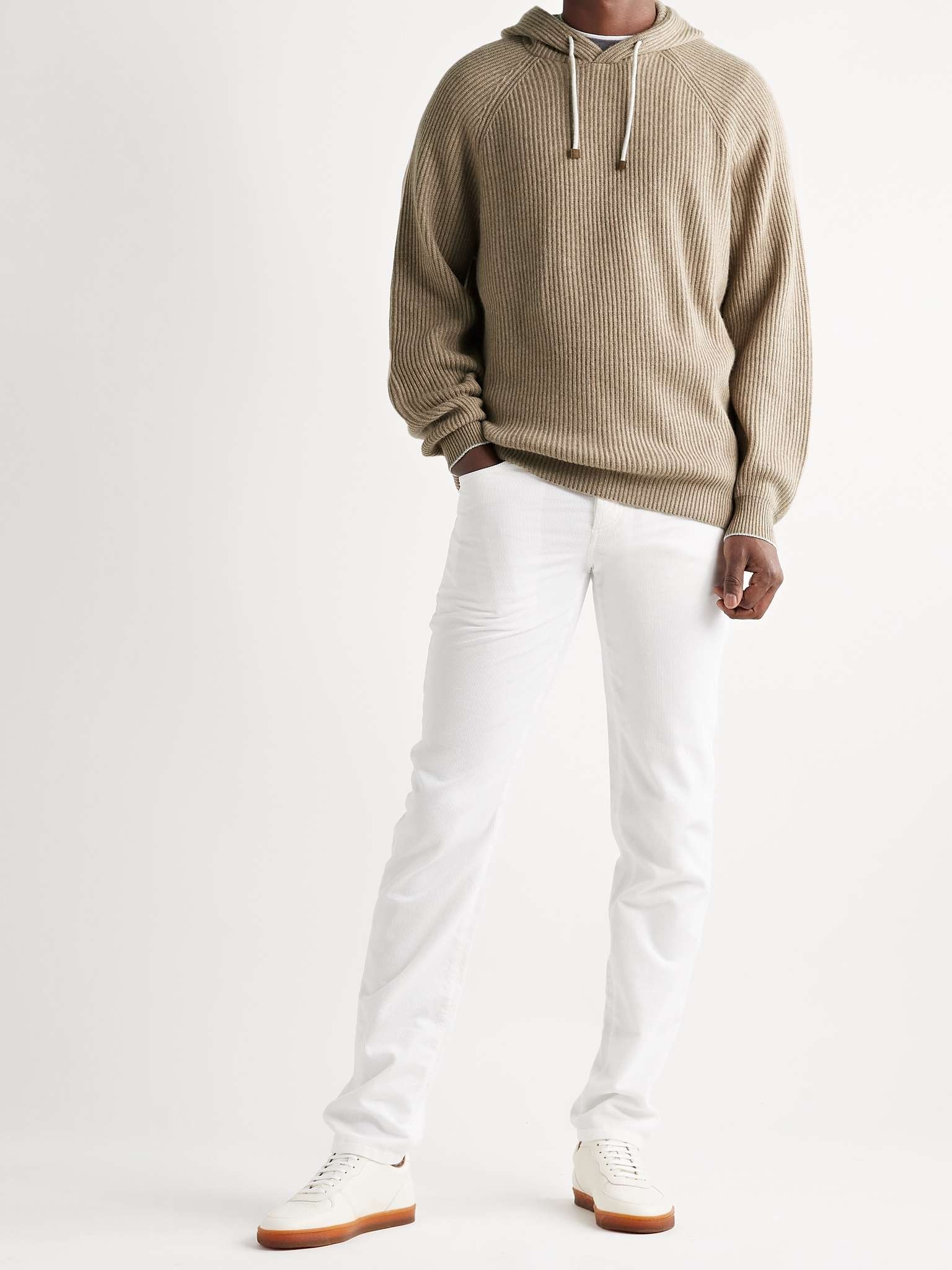 Contrast-Tipped Ribbed Cashmere Hoodie - 7