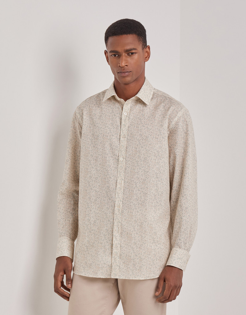 Canali WHITE AND GREEN PRINTED LINEN AND COTTON REGULAR-FIT SHIRT outlook