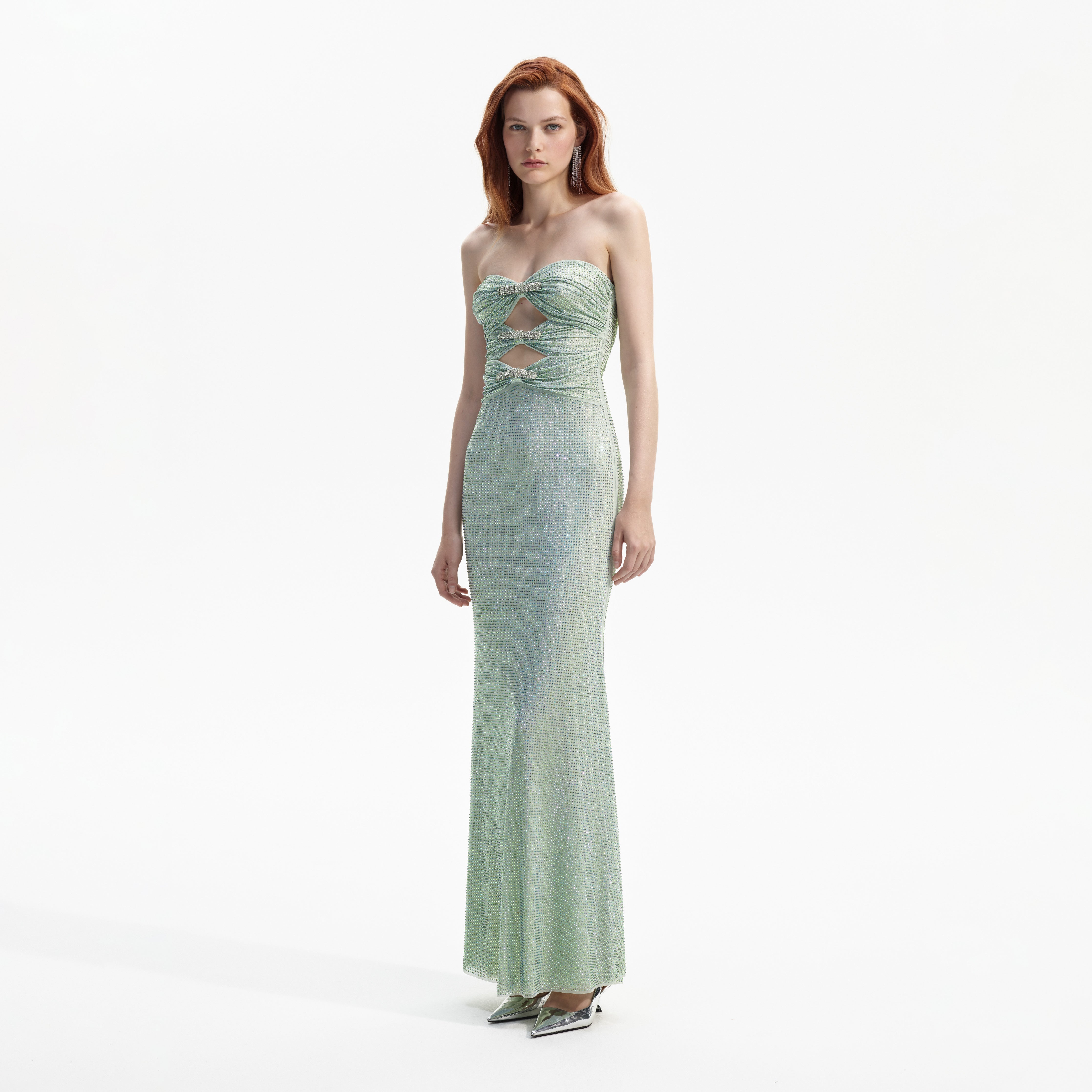 Mint Rhinestone Strapless Maxi Dress - 2