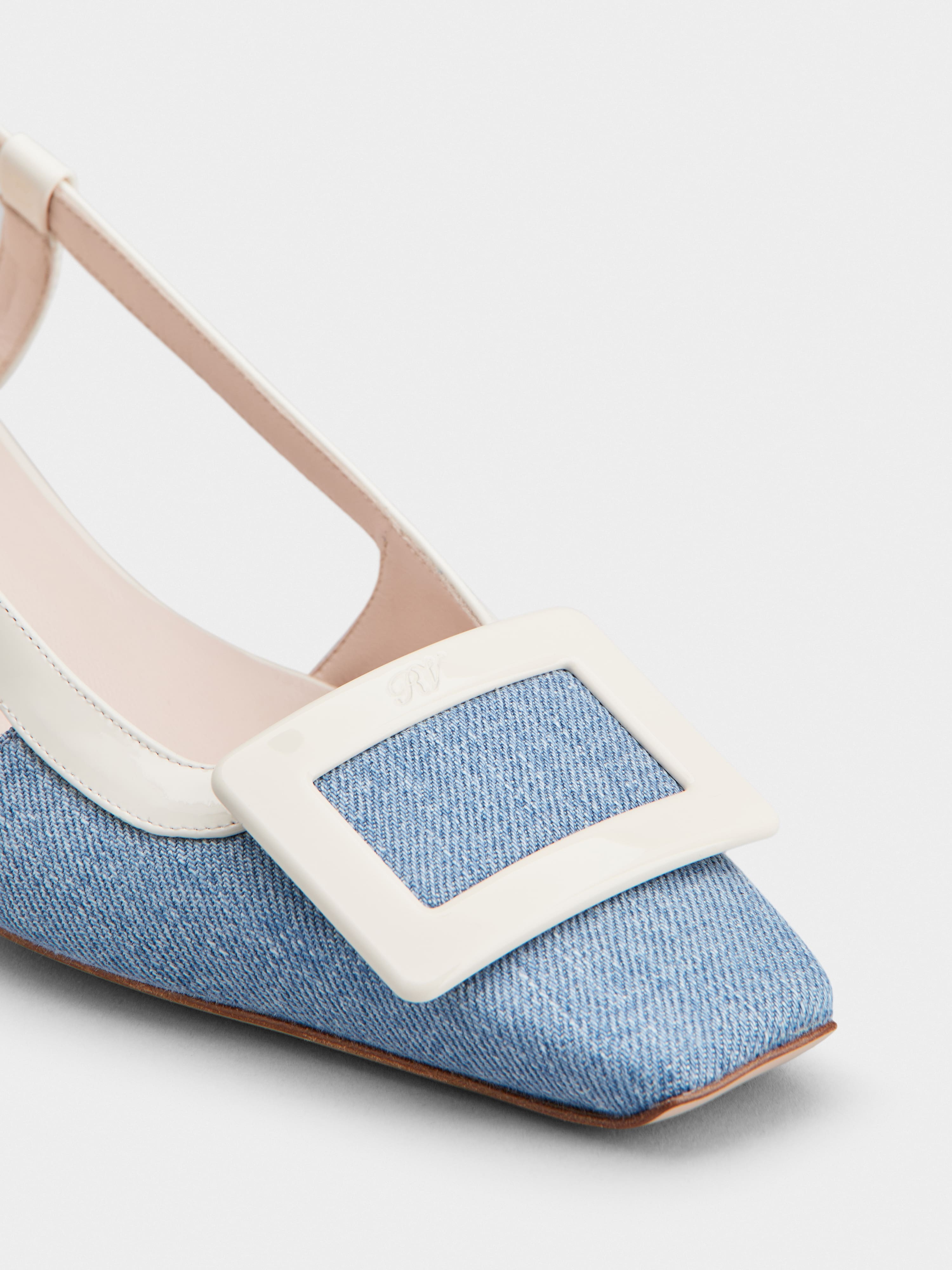 Belle Vivier Lacquered Buckle Slingback Pumps in Denim - 3