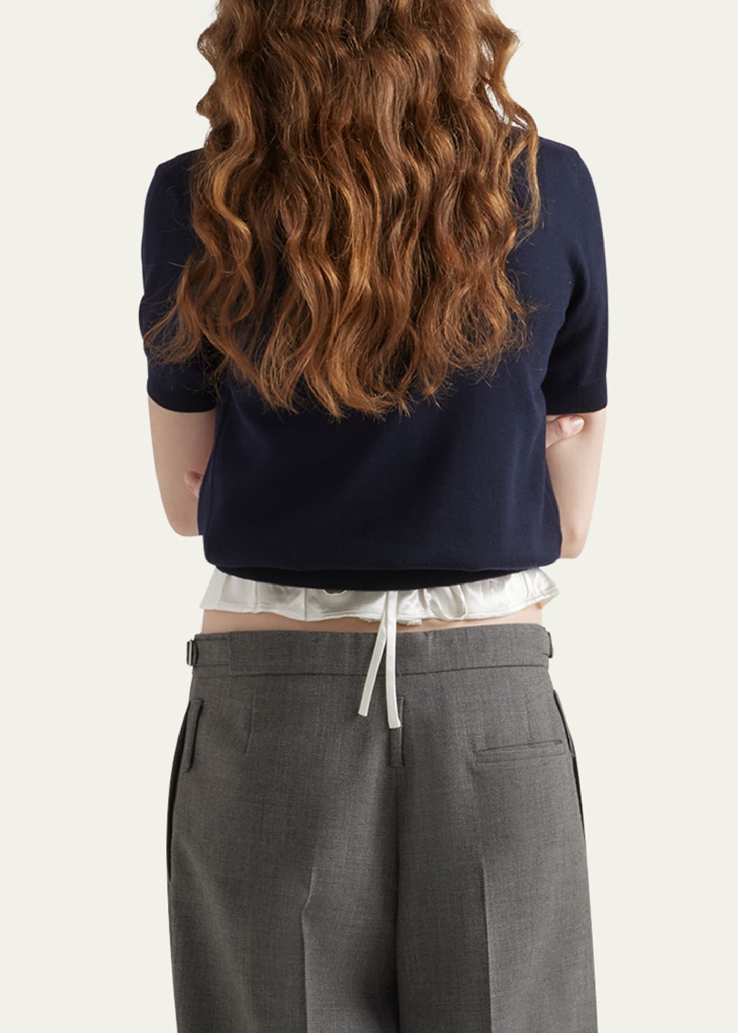 Cutout Triangle Short-Sleeve Wool Sweater - 3