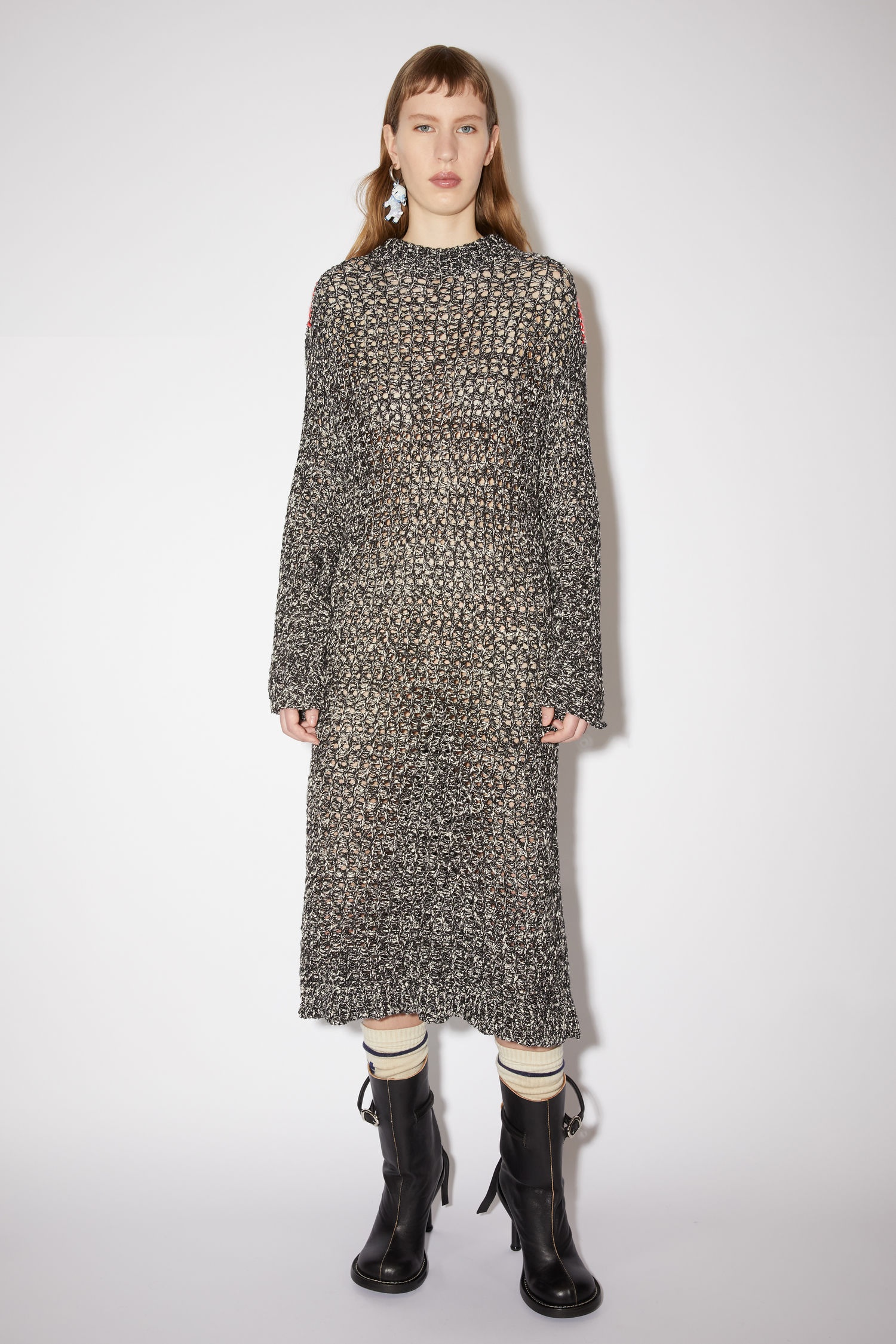 Open-knit dress - Black/white - 2