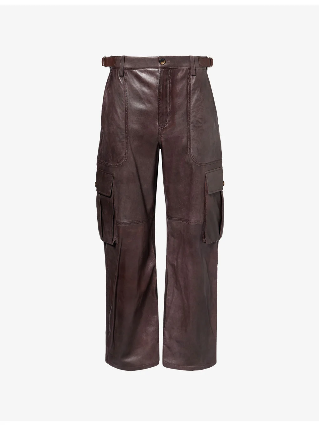 Wide-Leg Side-Pocket Leather Cargo Trousers - 1