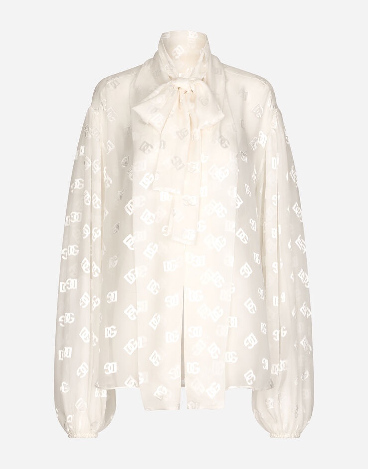 Devoré satin pussy-bow shirt with all-over DG logo - 1