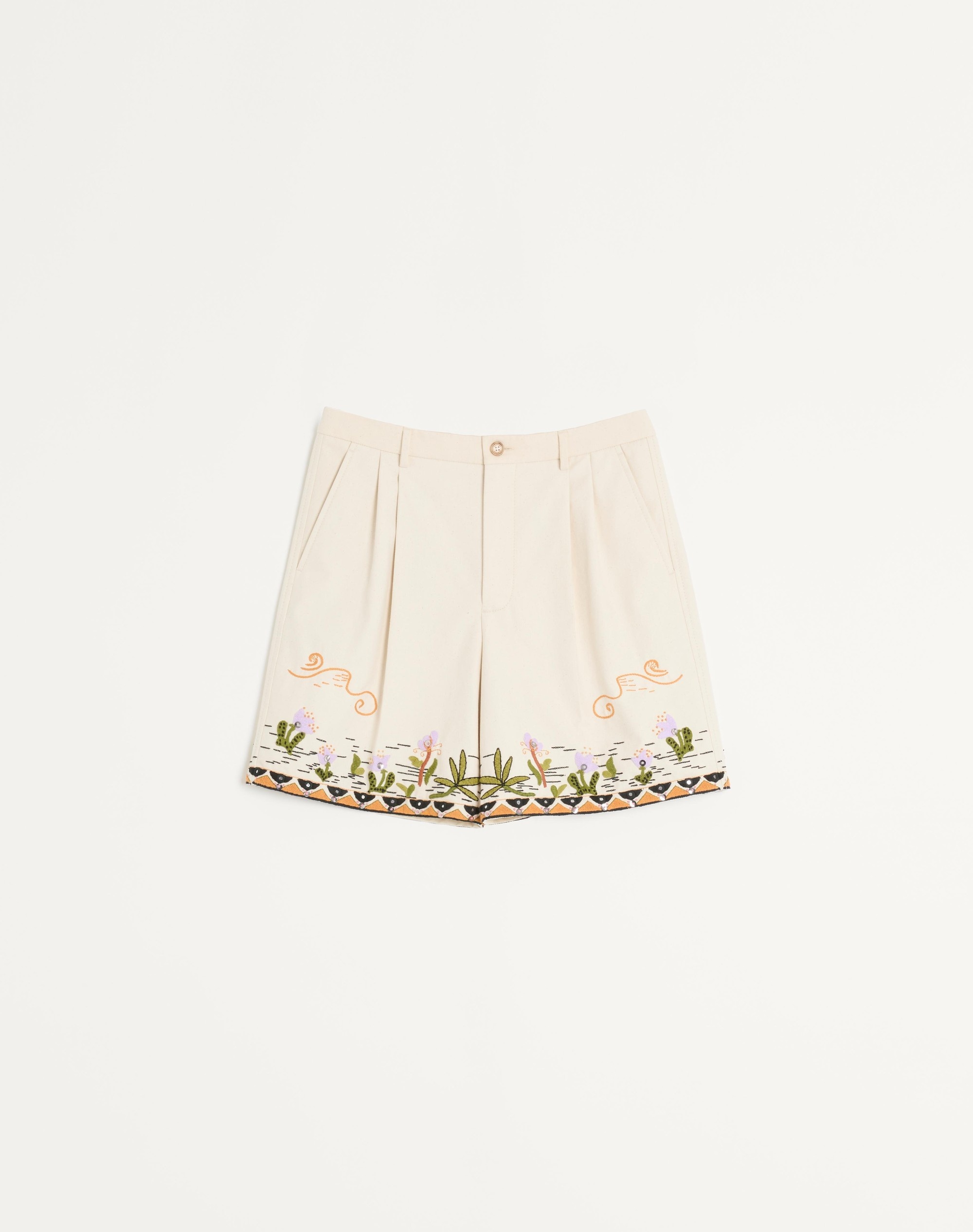 COTTON CANVAS BERMUDA SHORTS WITH FLORAL EMBROIDERY AND JACQUARD TRIMMINGS - 1