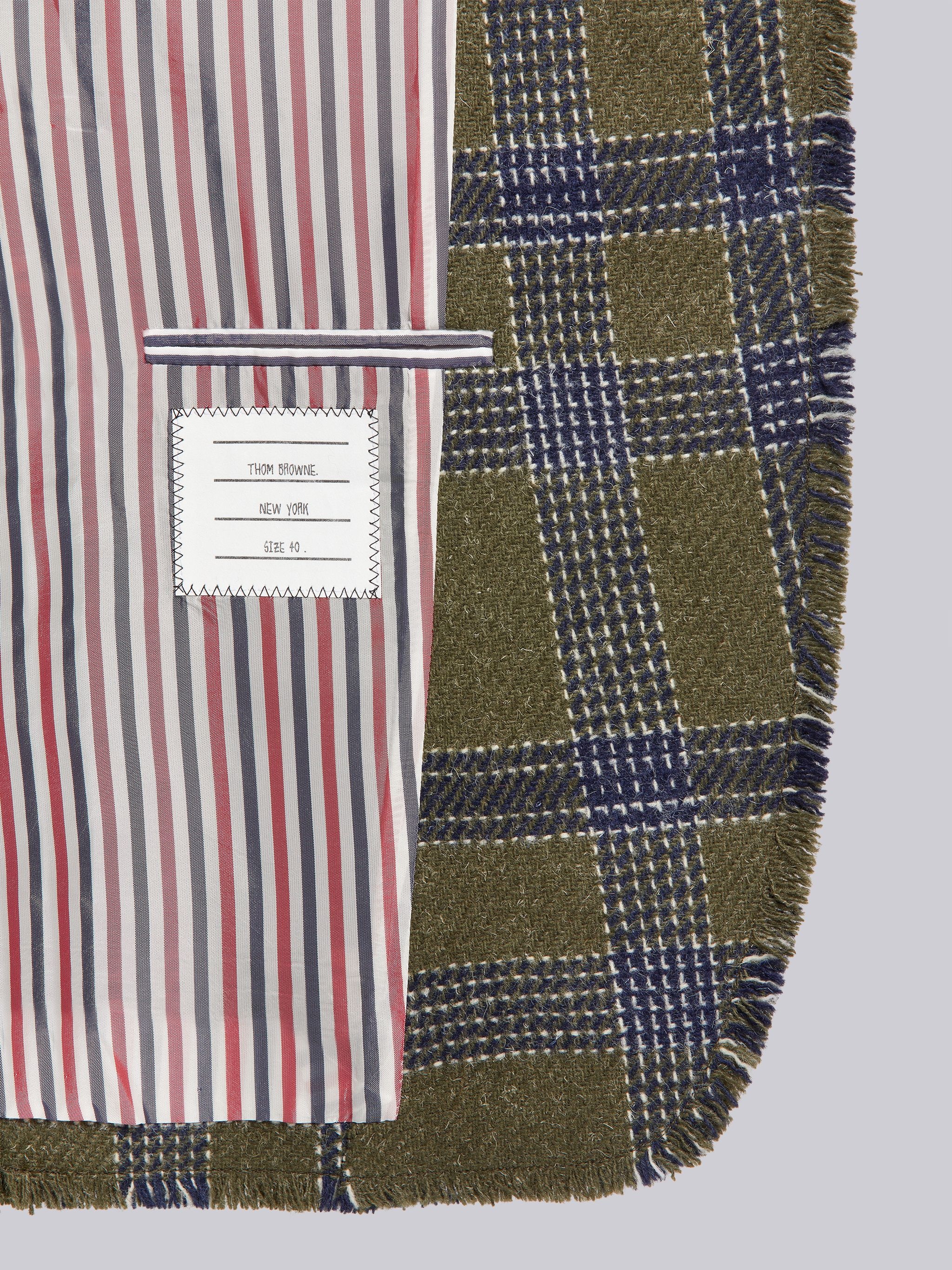 Dark Green Hairline Madras Check British Wool Frayed Nipped Waist Ticket Pocket Sport Coat - 5