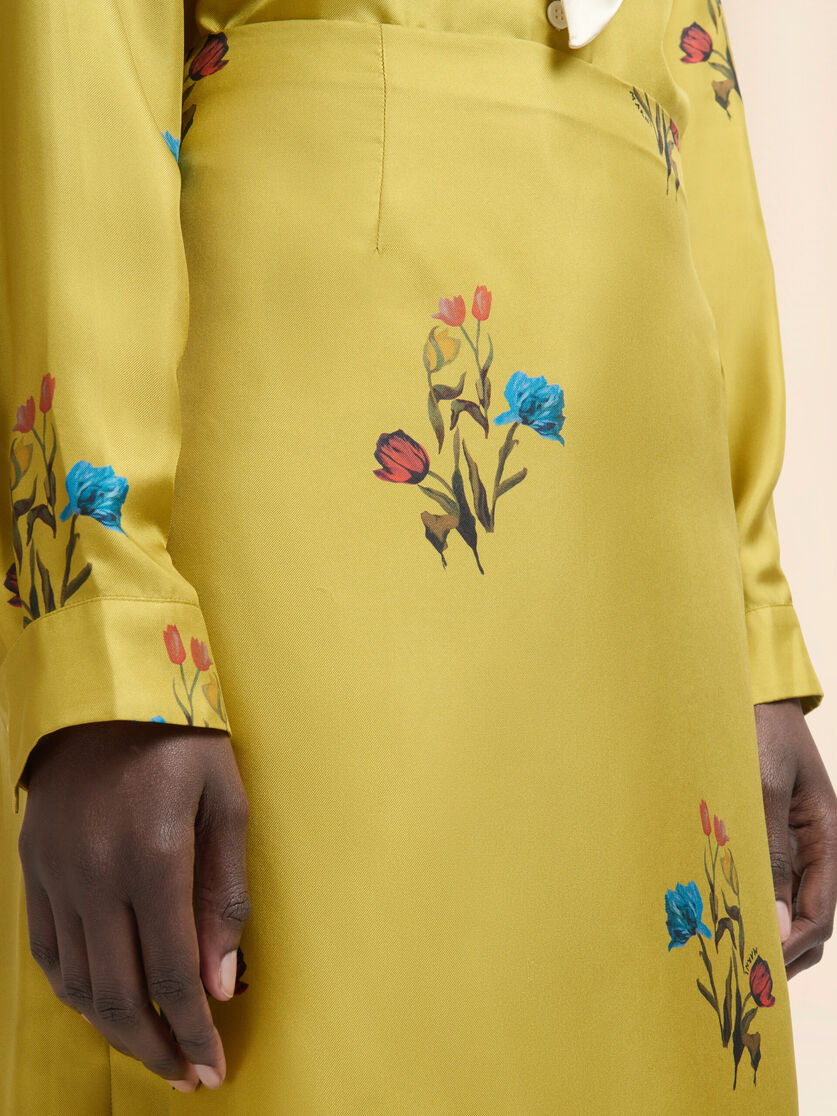 YELLOW SILK TWILL SKIRT WITH TULIP PRINT - 4