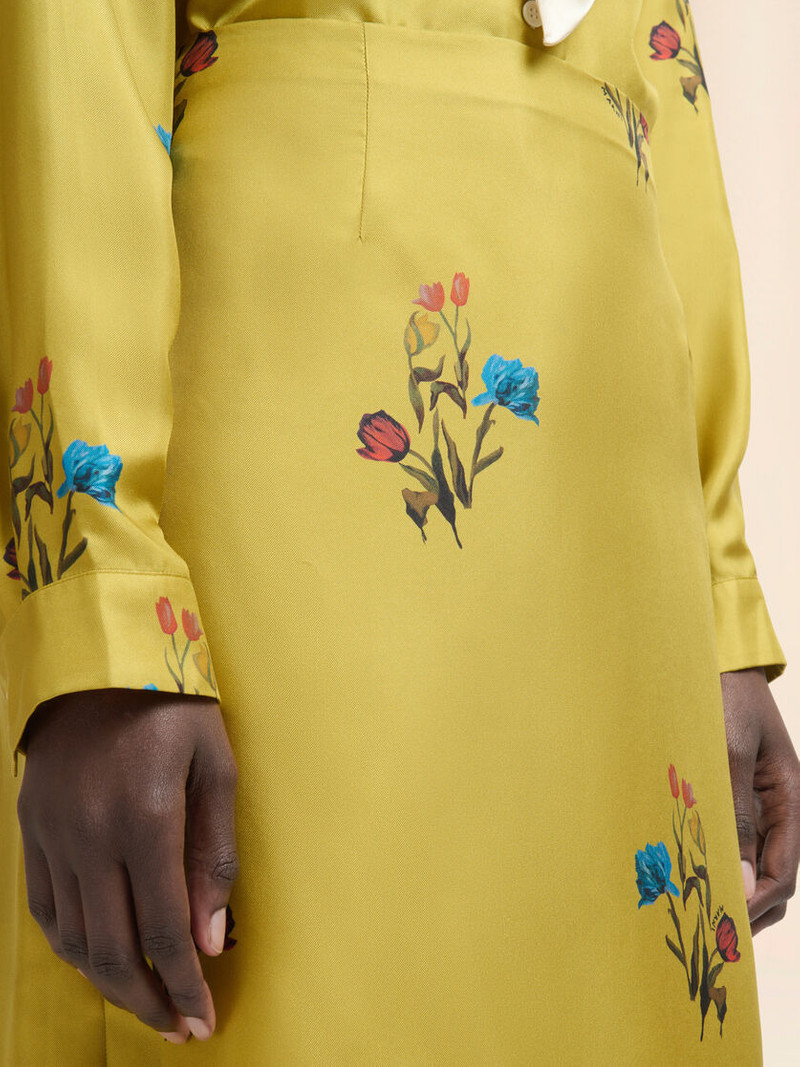 YELLOW SILK TWILL SKIRT WITH TULIP PRINT 4