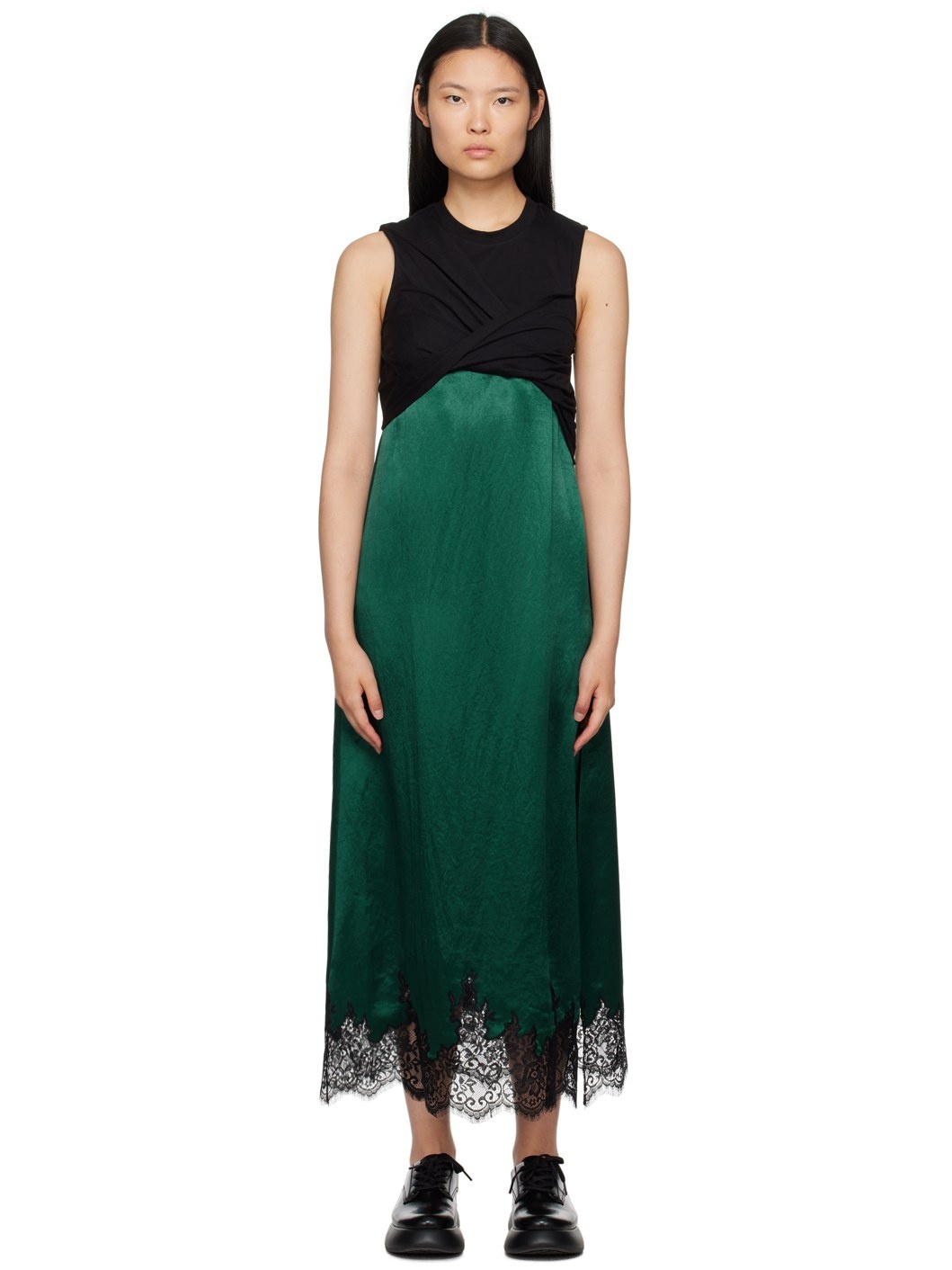 Black & Green Twisted Midi Dress - 1