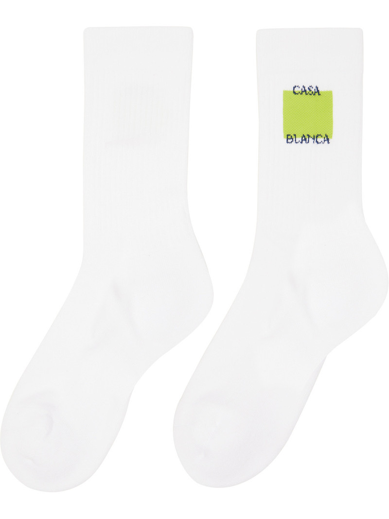 CASABLANCA White Acid Lime Logo Square Socks outlook