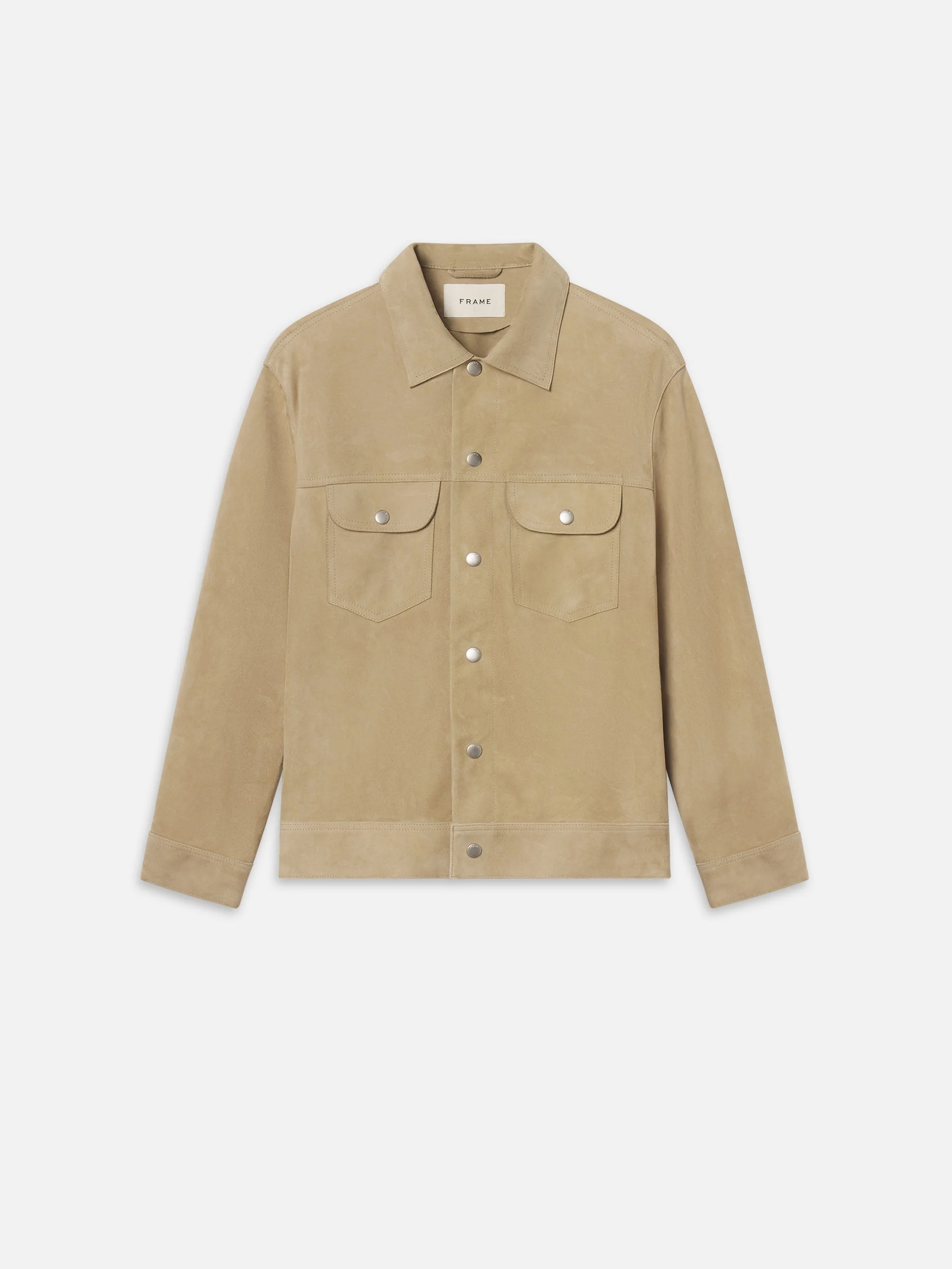Suede Trucker Jacket in Oxford Beige - 1