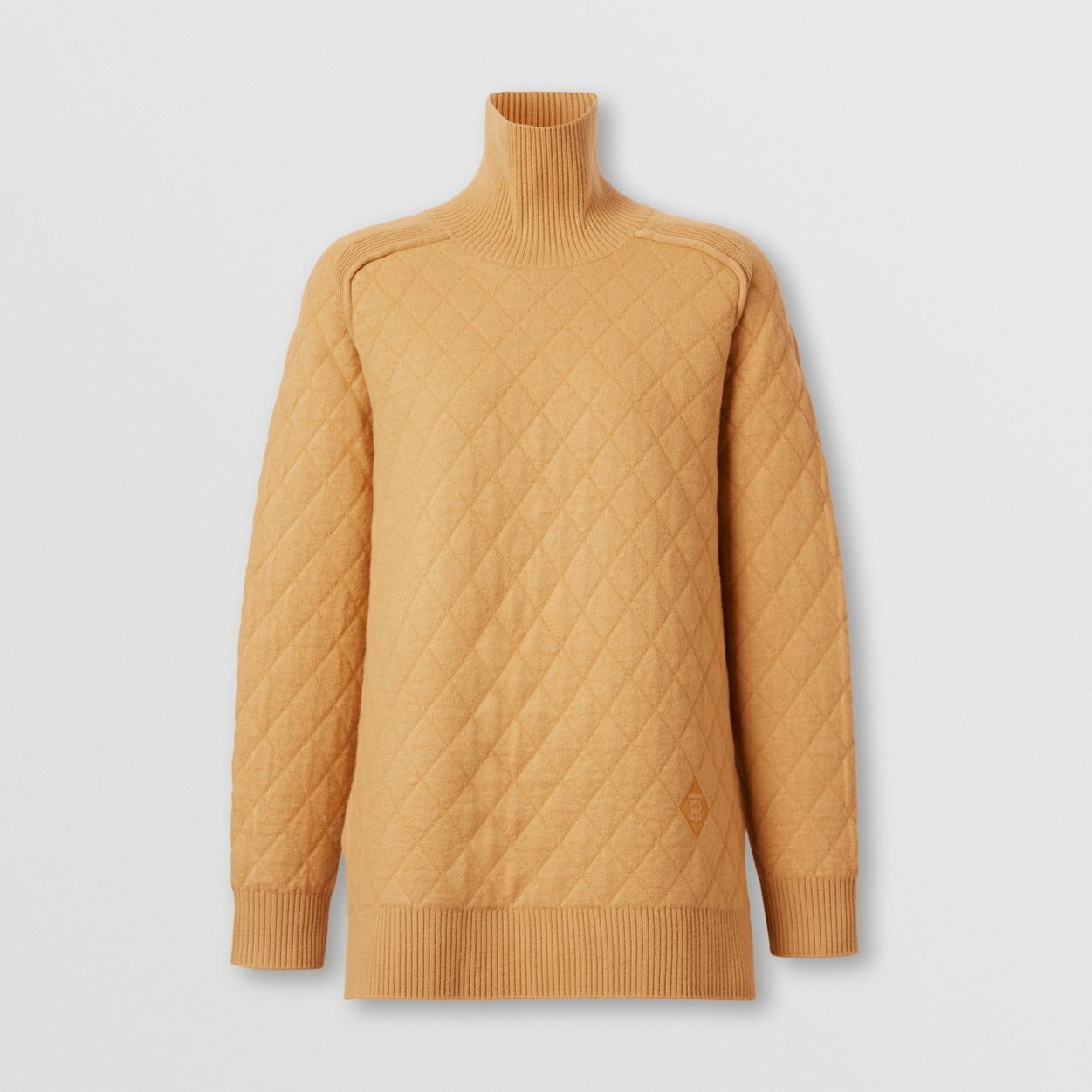 Diamond Knit Wool Funnel Neck Sweater - 1