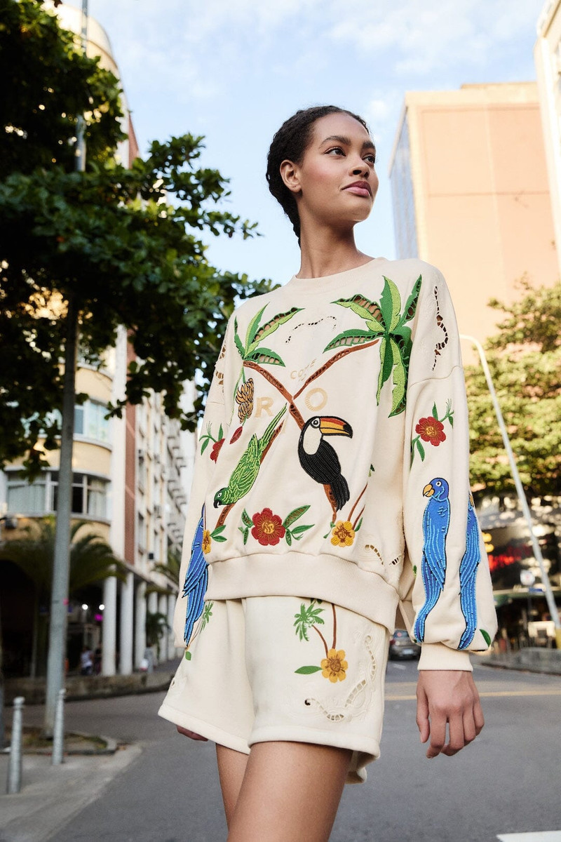 FARM RIO Off-White Coconut Trees Come To Rio Embroidered Shorts outlook