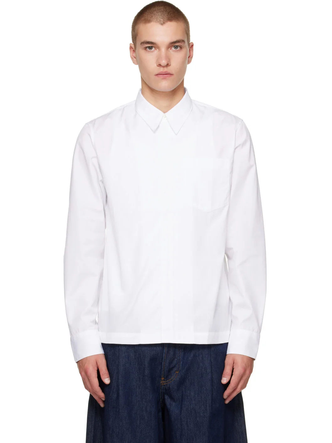 White Cotton Zip Shirt - 1