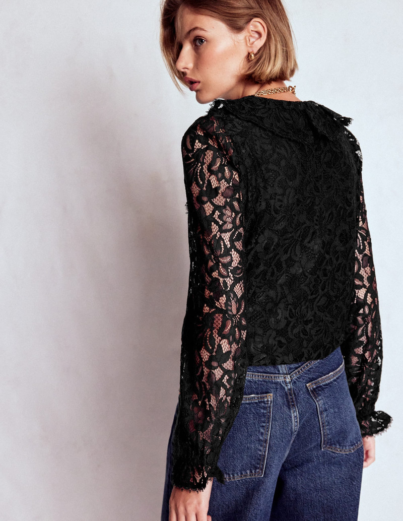 Ruffle Detail Lace Blouse-Black 5