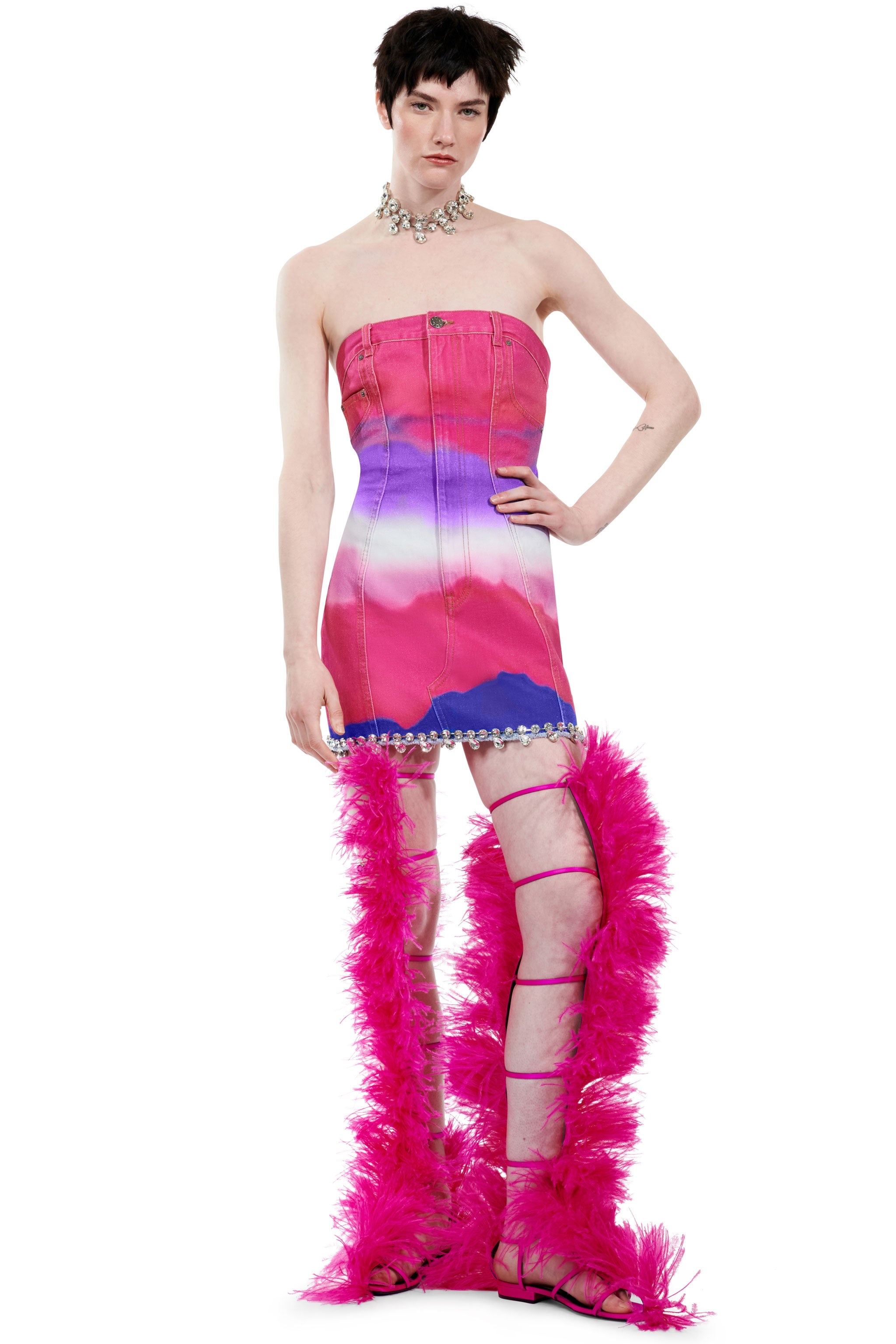 OMBRE DENIM STRAPLESS MINI DRESS - 4