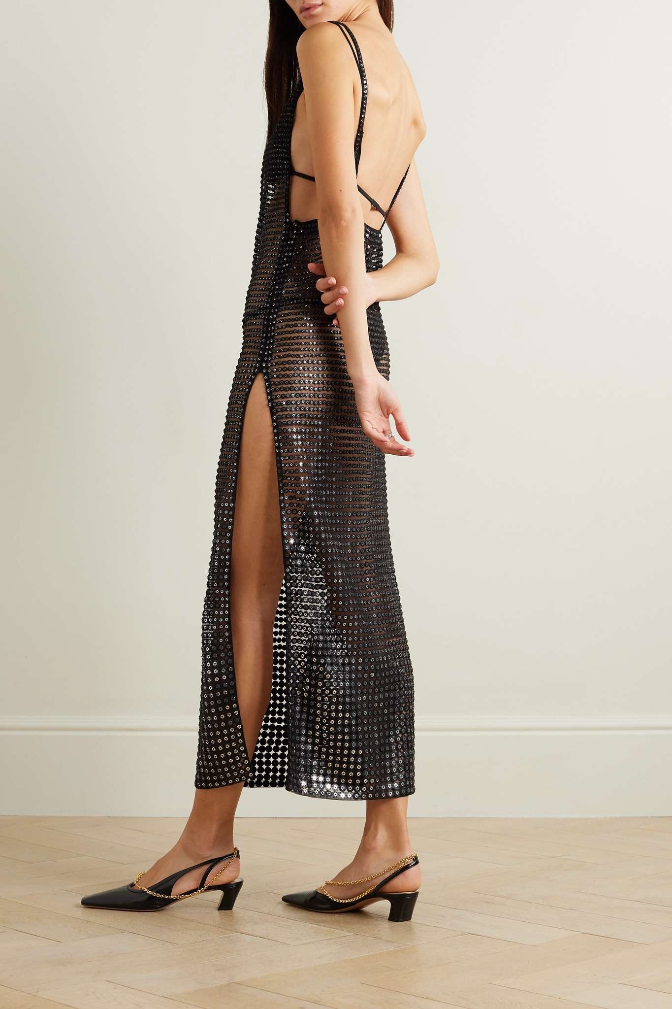 Crescendo open-back sequined mesh midi dress - 3