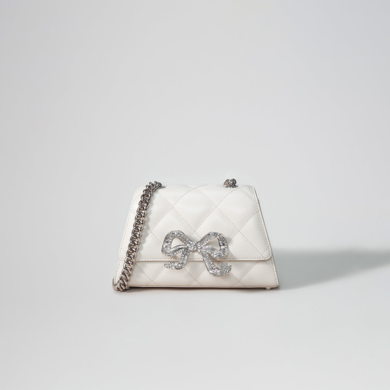 Cream Quilted Shoulder Mini Bow Bag 1