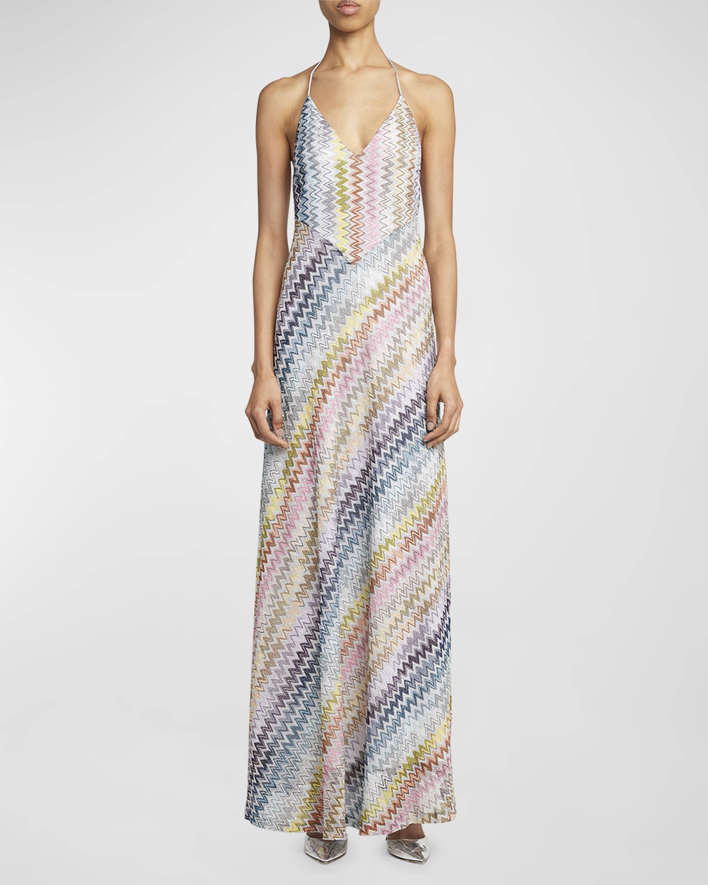 Metallic Chevron Knit Halter Maxi Dress - 2