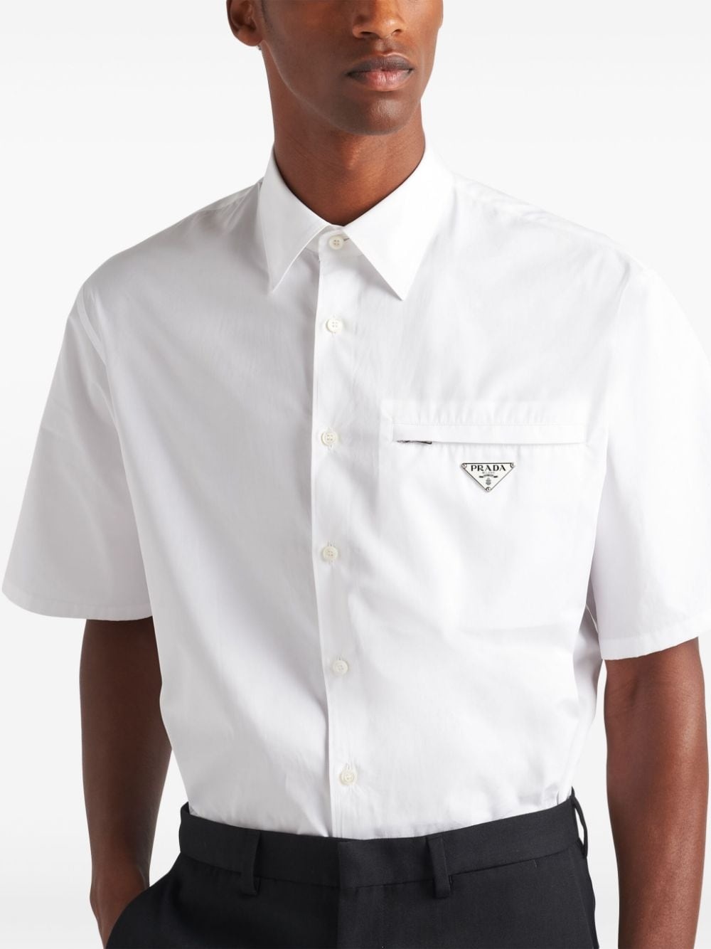 short-sleeve triangle-logo cotton shirt - 4