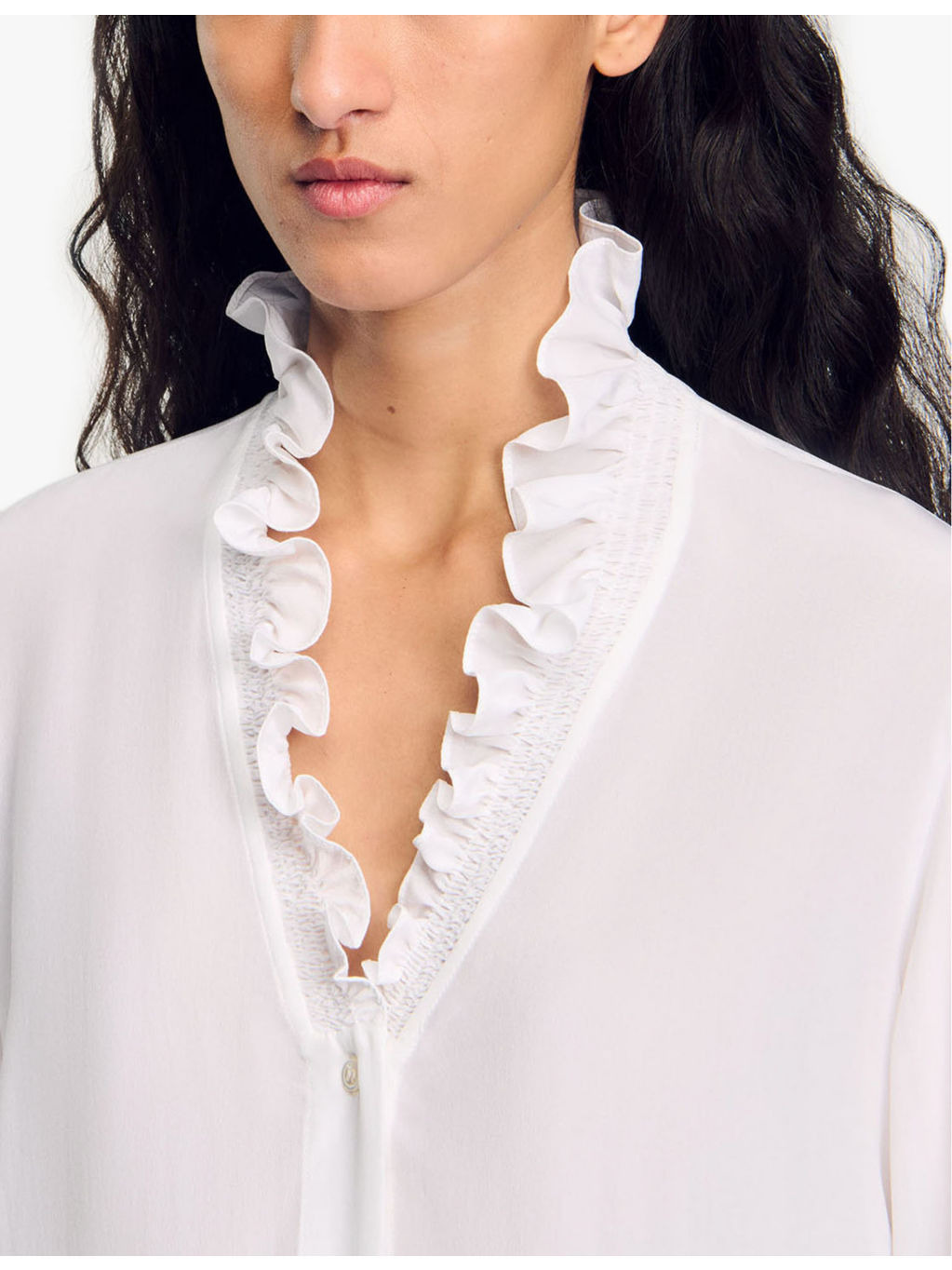 Ruffle-neck long-sleeve silk shirt - 5