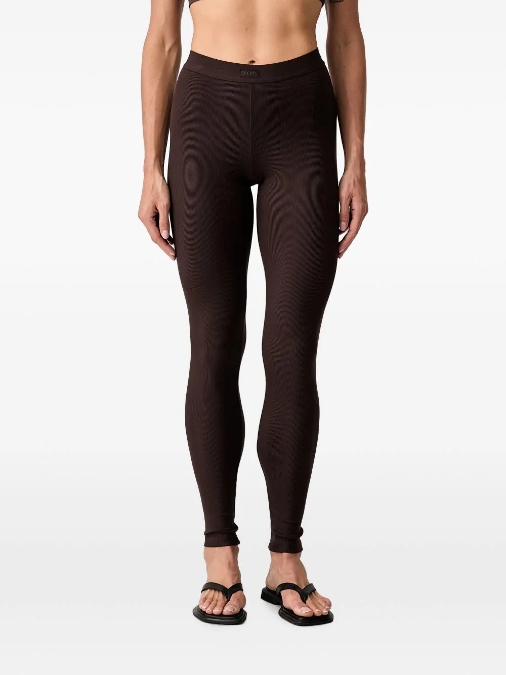 ribbed-knit logo-patch leggings - 1