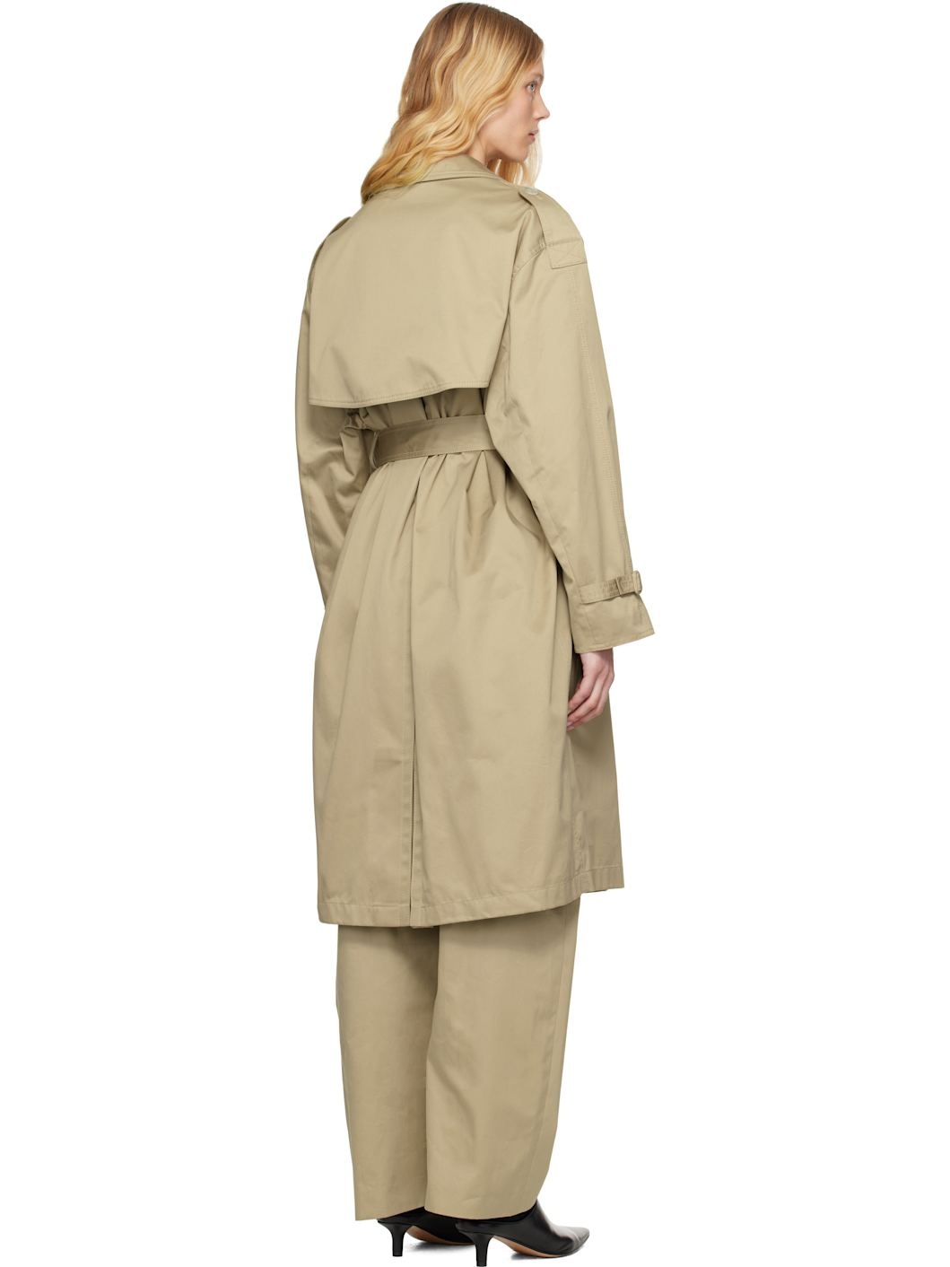 Beige Dual Wear Light Cotton Twill Trench Coat - 3