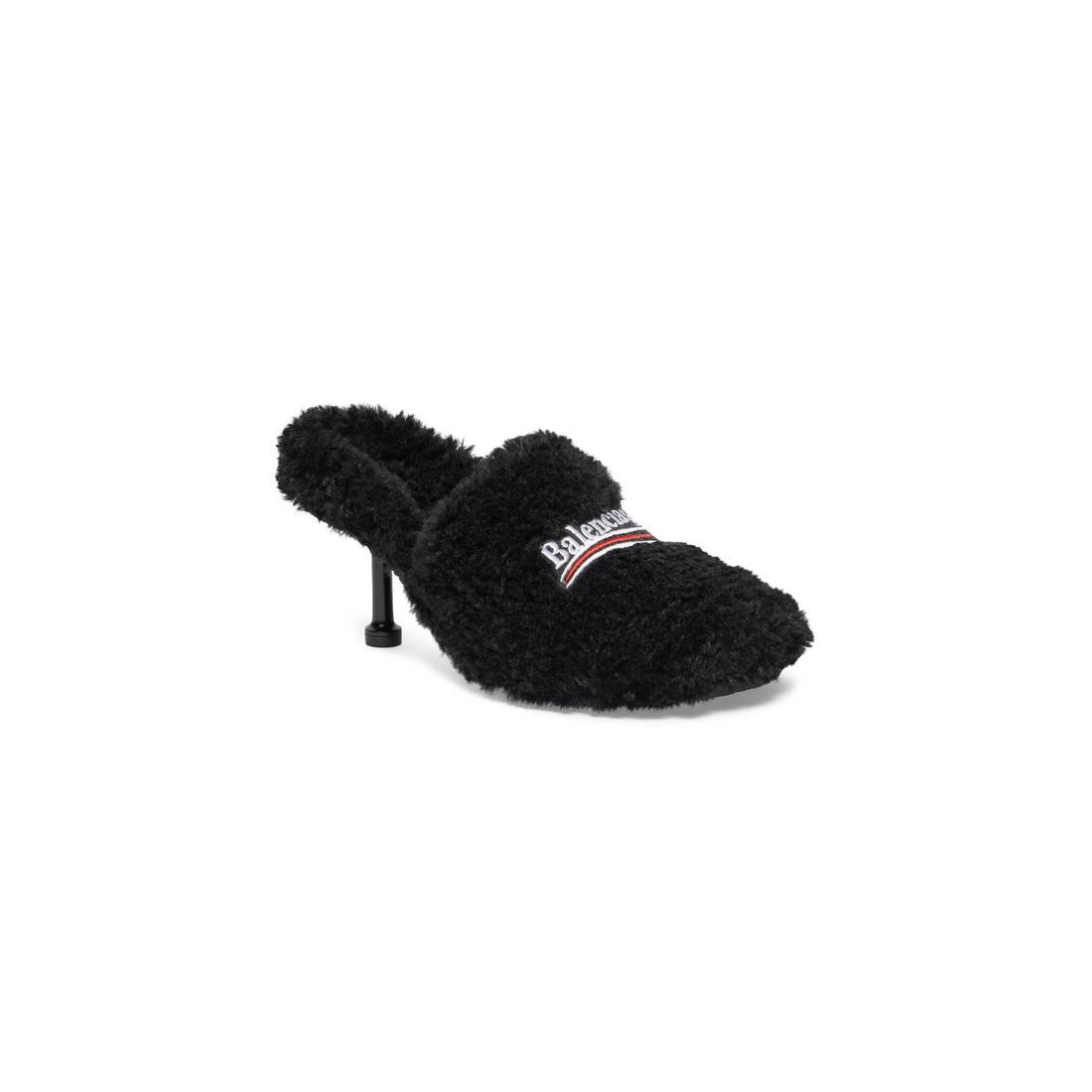 Women's Furry Closed 80mm Mule in Black - 2