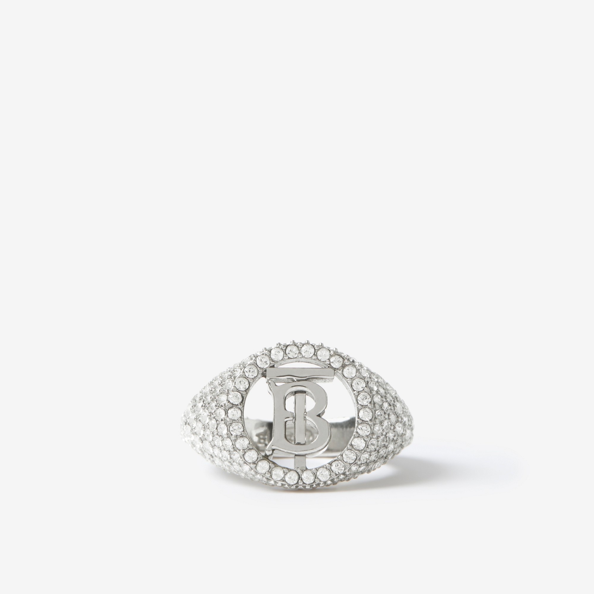 Crystal Detail Palladium-plated Monogram Motif Ring - 1