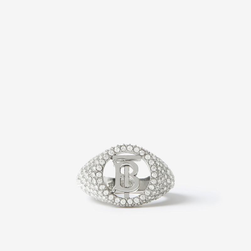 Crystal Detail Palladium-plated Monogram Motif Ring 1