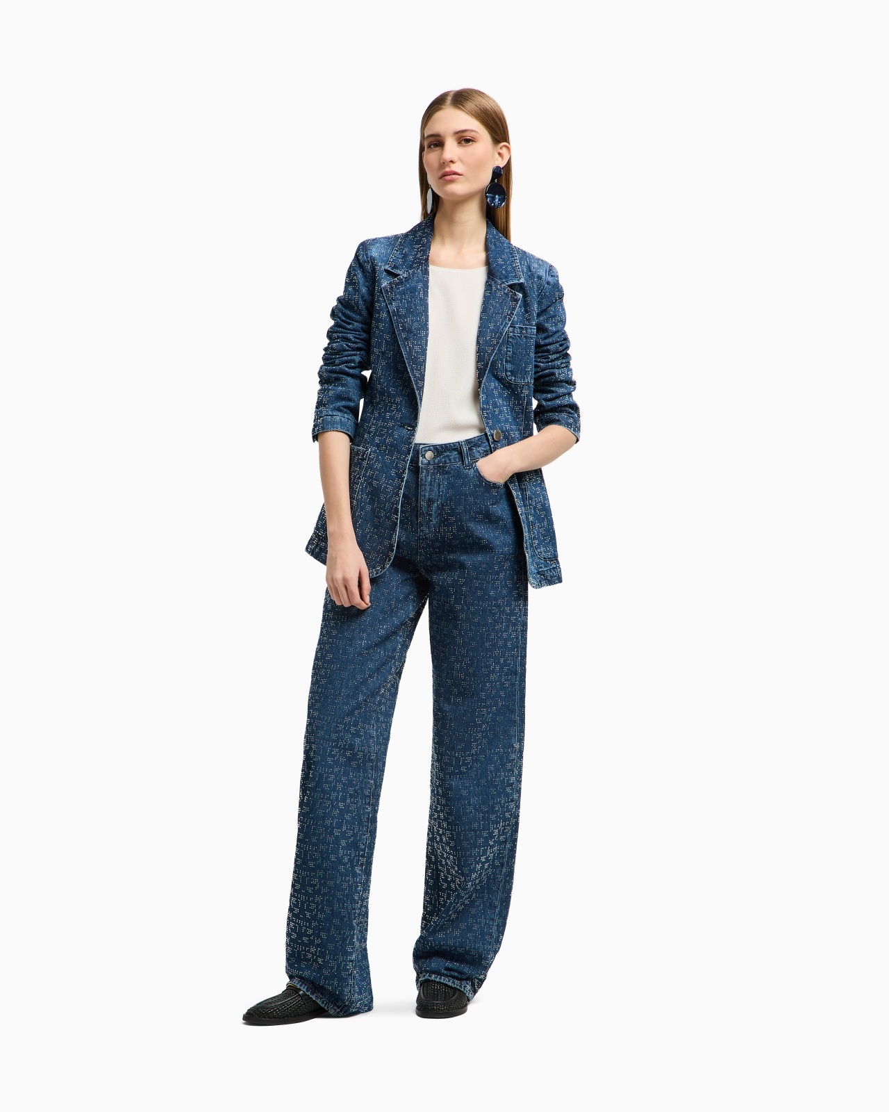 J4G HIGH-RISE WIDE-LEG DENIM JEANS WITH ALL-OVER RHINESTONES - 2