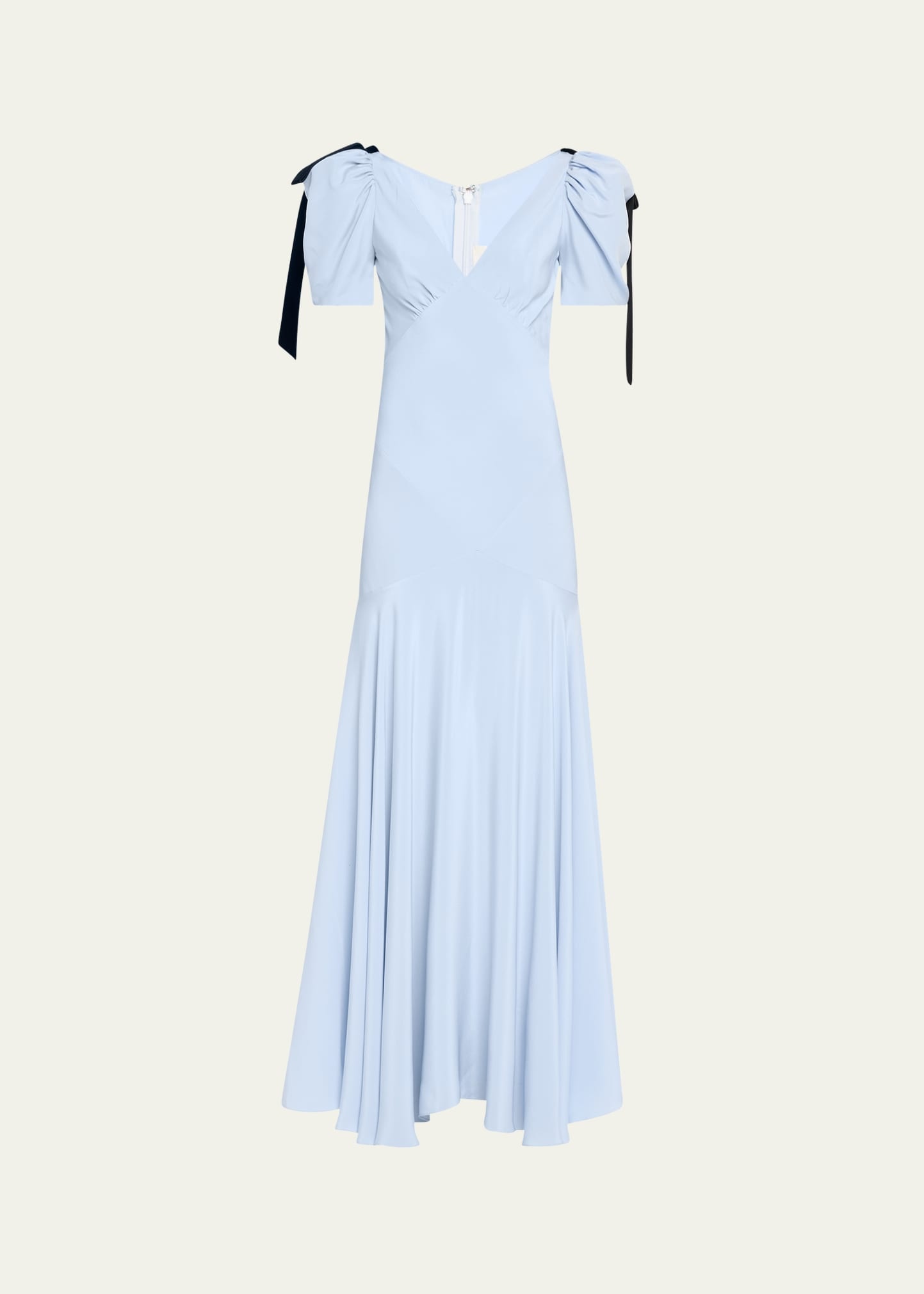 Velvet Bow Silk Crepe Bias Maxi Dress - 1