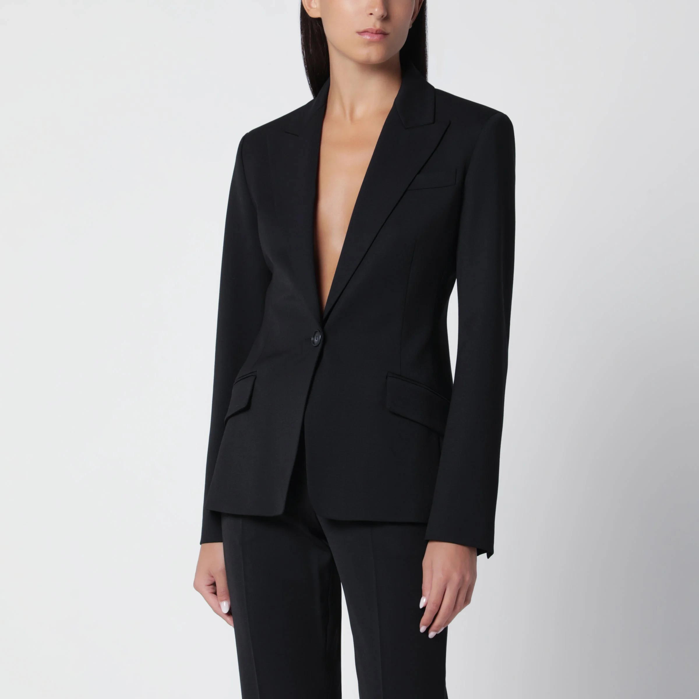 Single-breasted black jacket in wool blend - 1