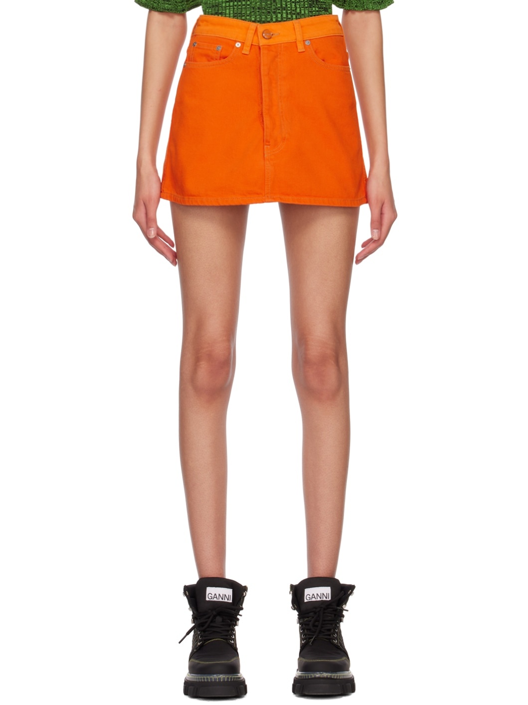 Orange Cutline Denim Miniskirt - 1