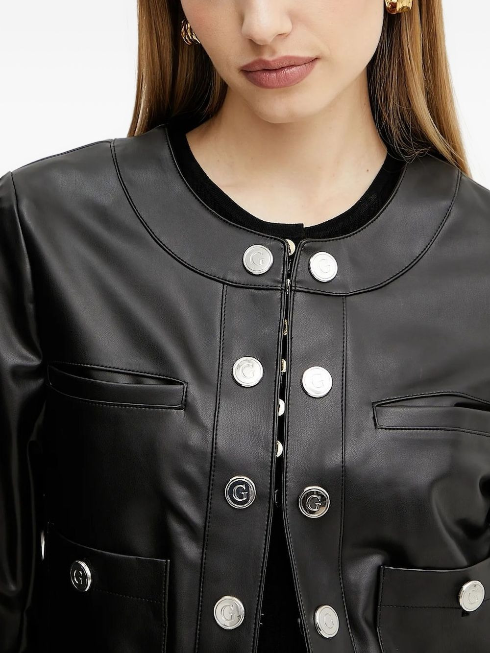 decorative-button cropped jacket - 3