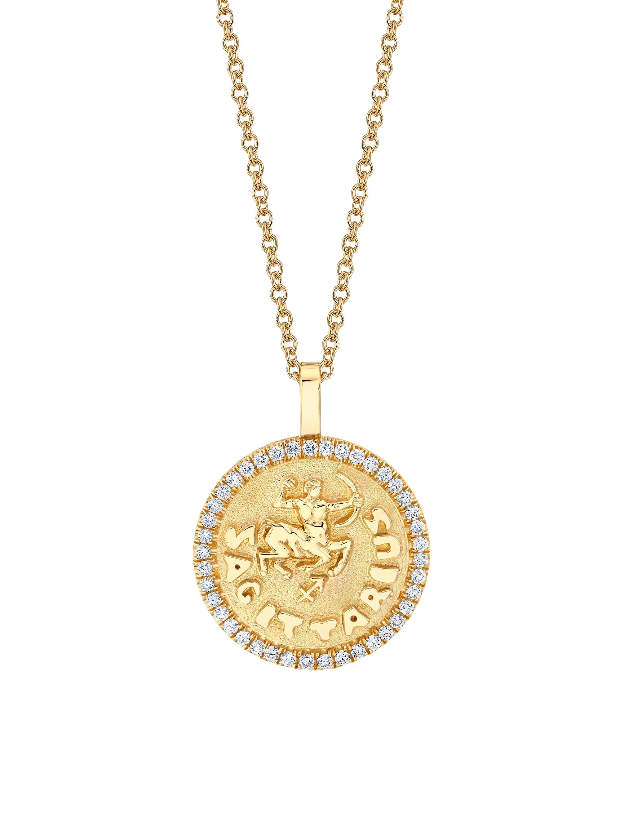 Women's Zodiac 18K Yellow Gold & 0.48 TCW Diamond Large Coin Pendant Necklace - Sagittarius - 1