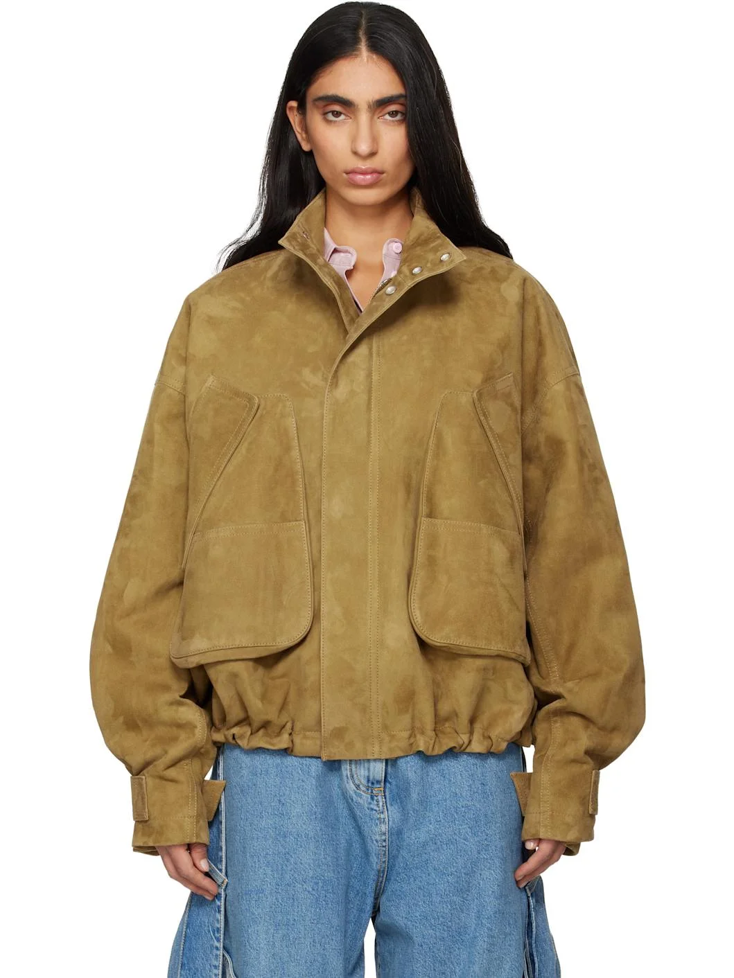 Tan Suede Bomber Jacket - 1