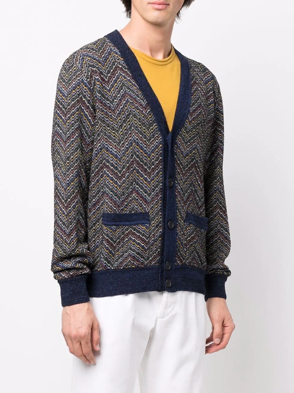 zigzag-knit V-neck cardigan - 3