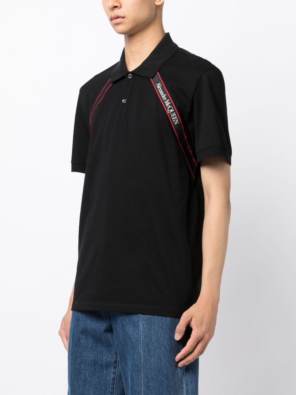 logo-tape cotton polo shirt - 3