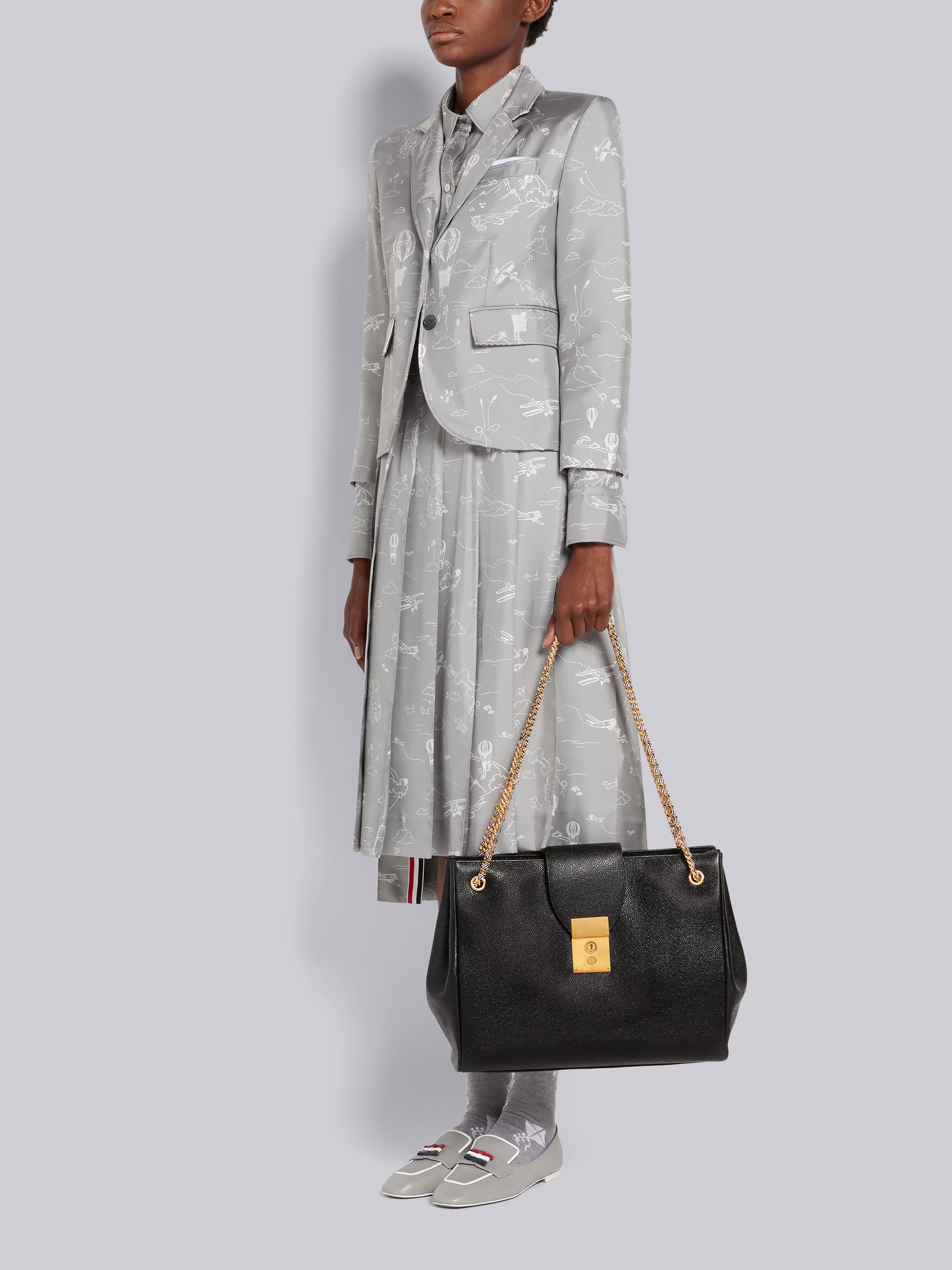 Black Pebble Grain Leather Mrs. Thom Chain Tote - 6