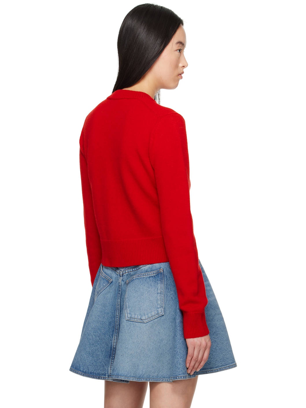 Red Wool Knit Ami de Coeur Crewneck Cardigan - 3