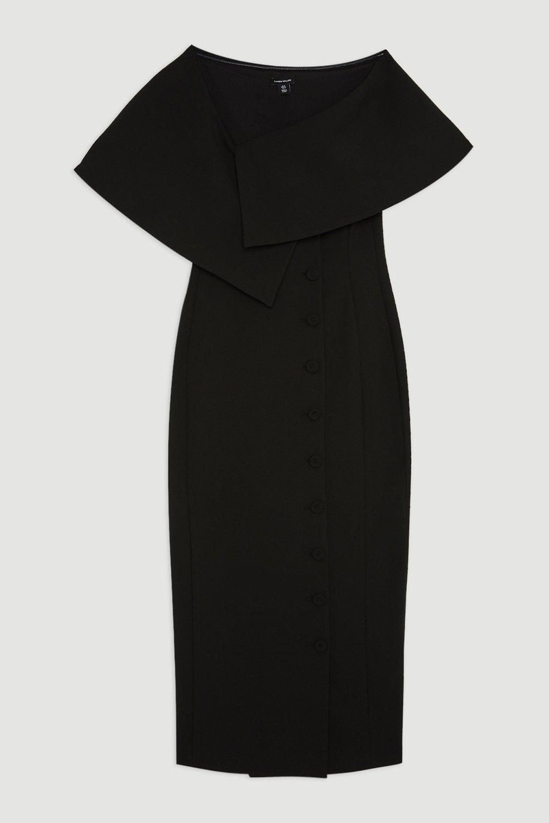 Petite Compact Stretch Off Shoulder Button Through Tailored Midaxi Pencil Dress 4