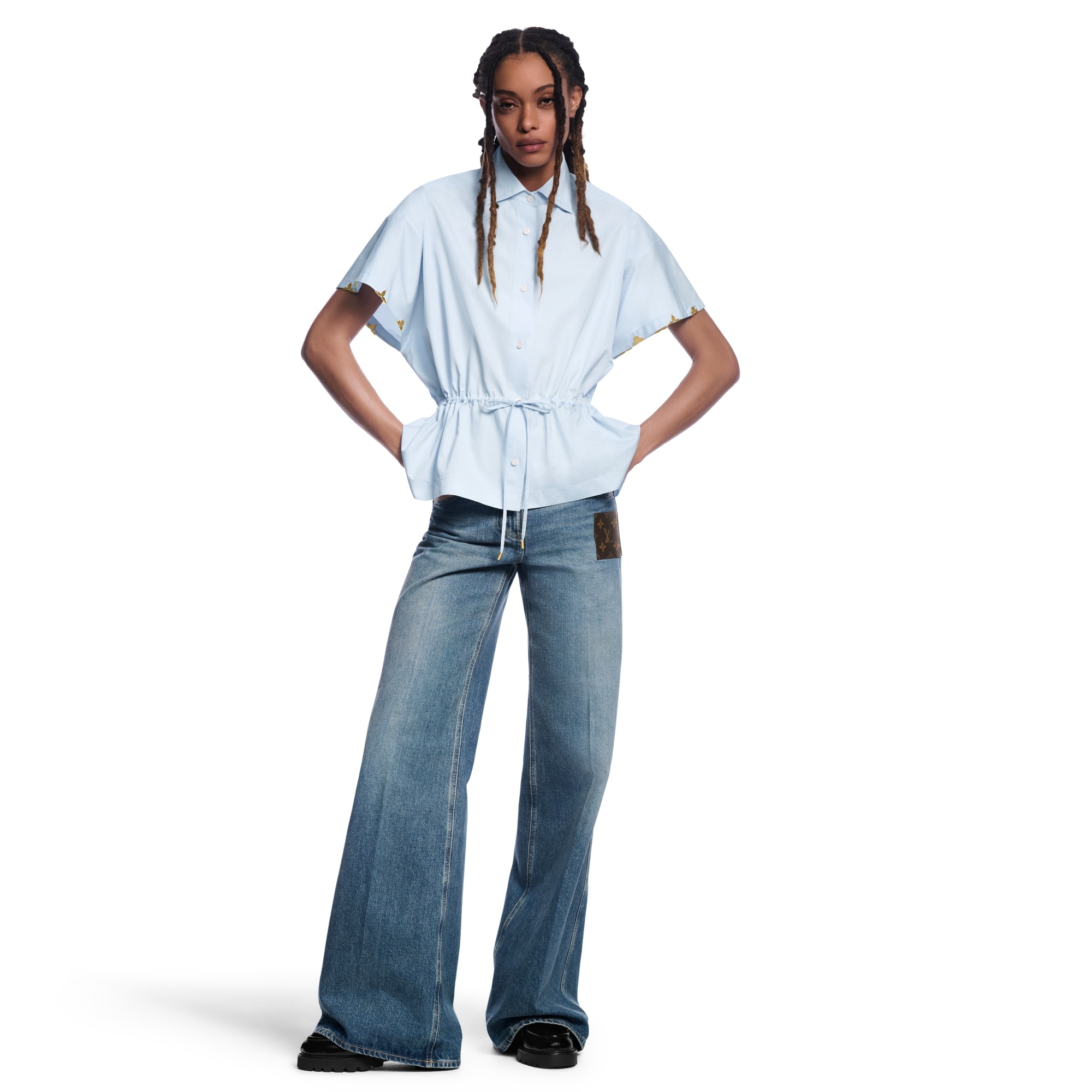 Drawstring Waist Cotton Poplin Shirt - 4
