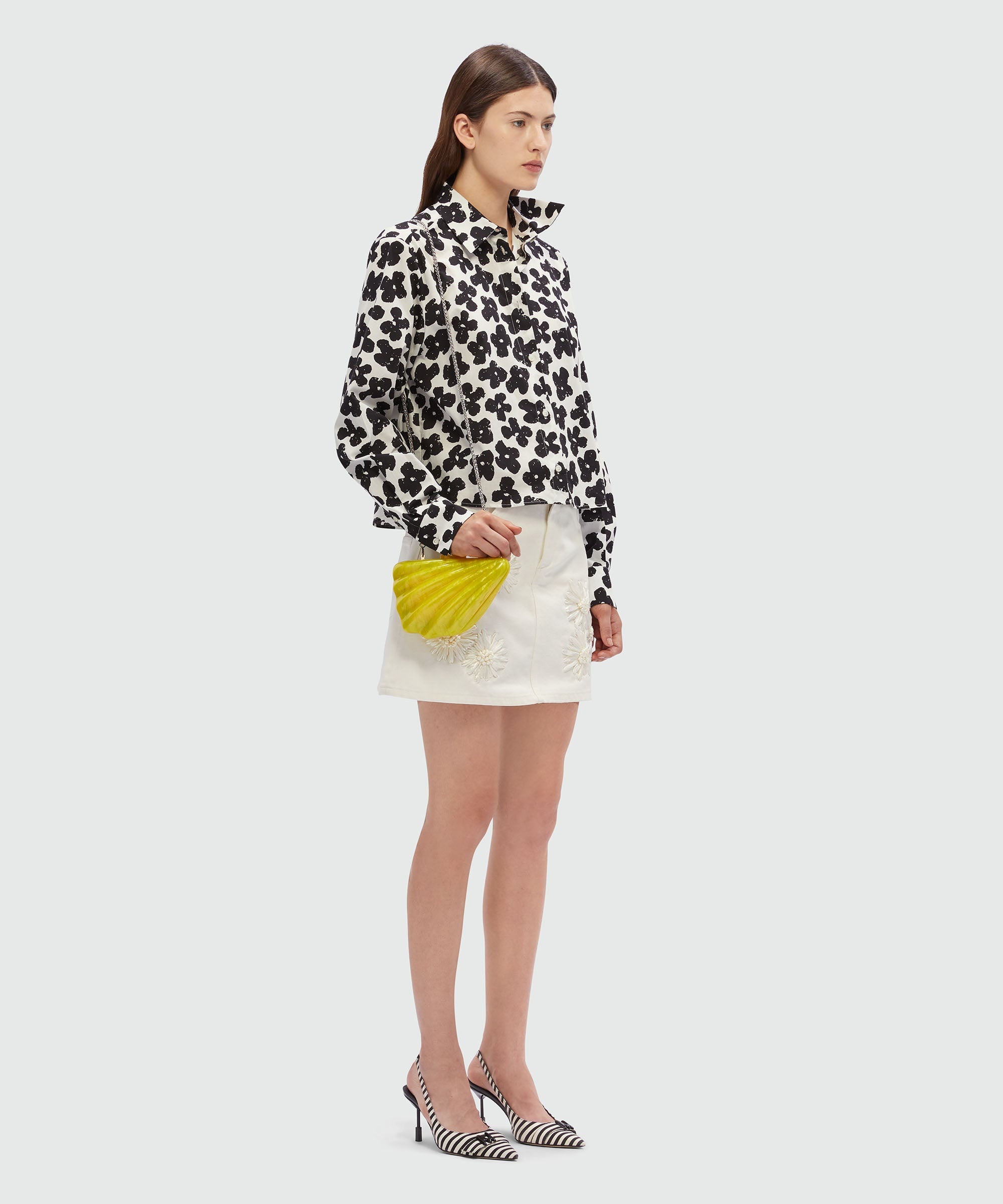 White poplin shirt with MSGM "Puffy flowers" print - 4