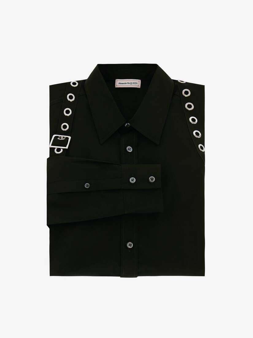 Men's Eyelets Harness Shirt in Black - 5