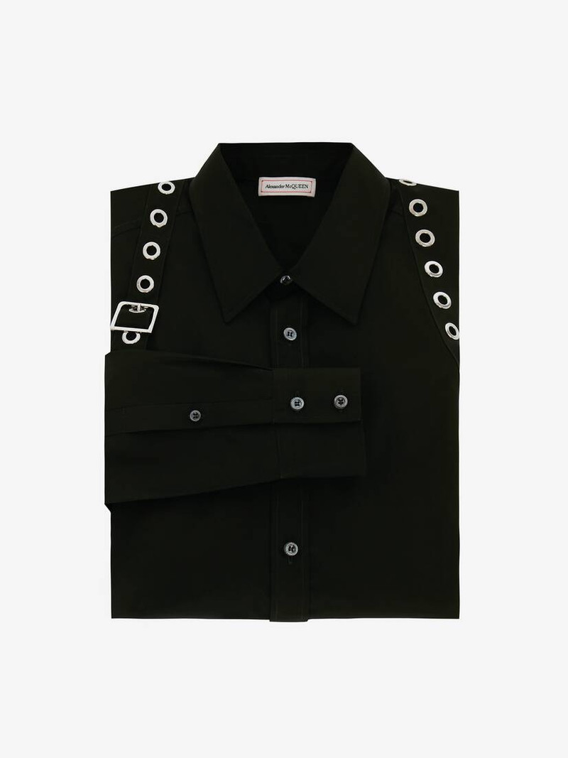 Men's Eyelets Harness Shirt in Black 5