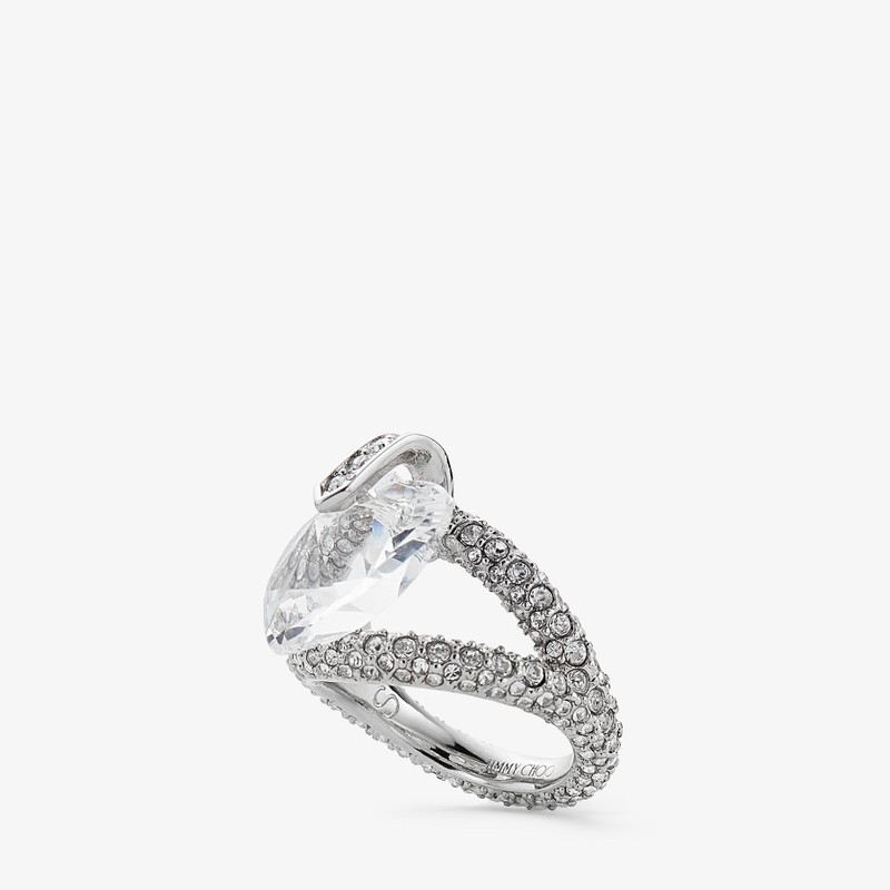 Heart Double Ring Silver-Finish Heart Double Ring with Crystals 3