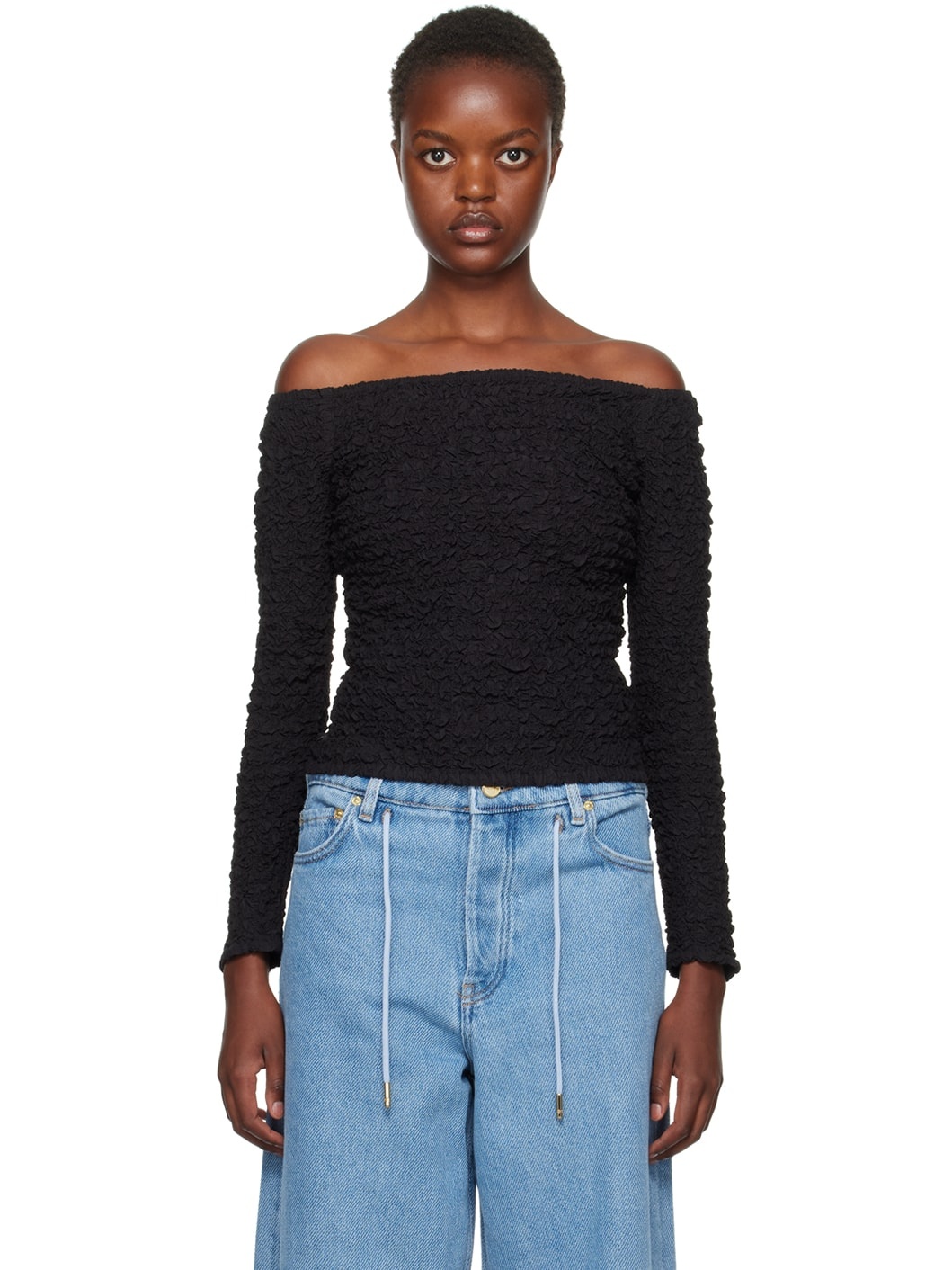 Black Smocked Blouse - 1