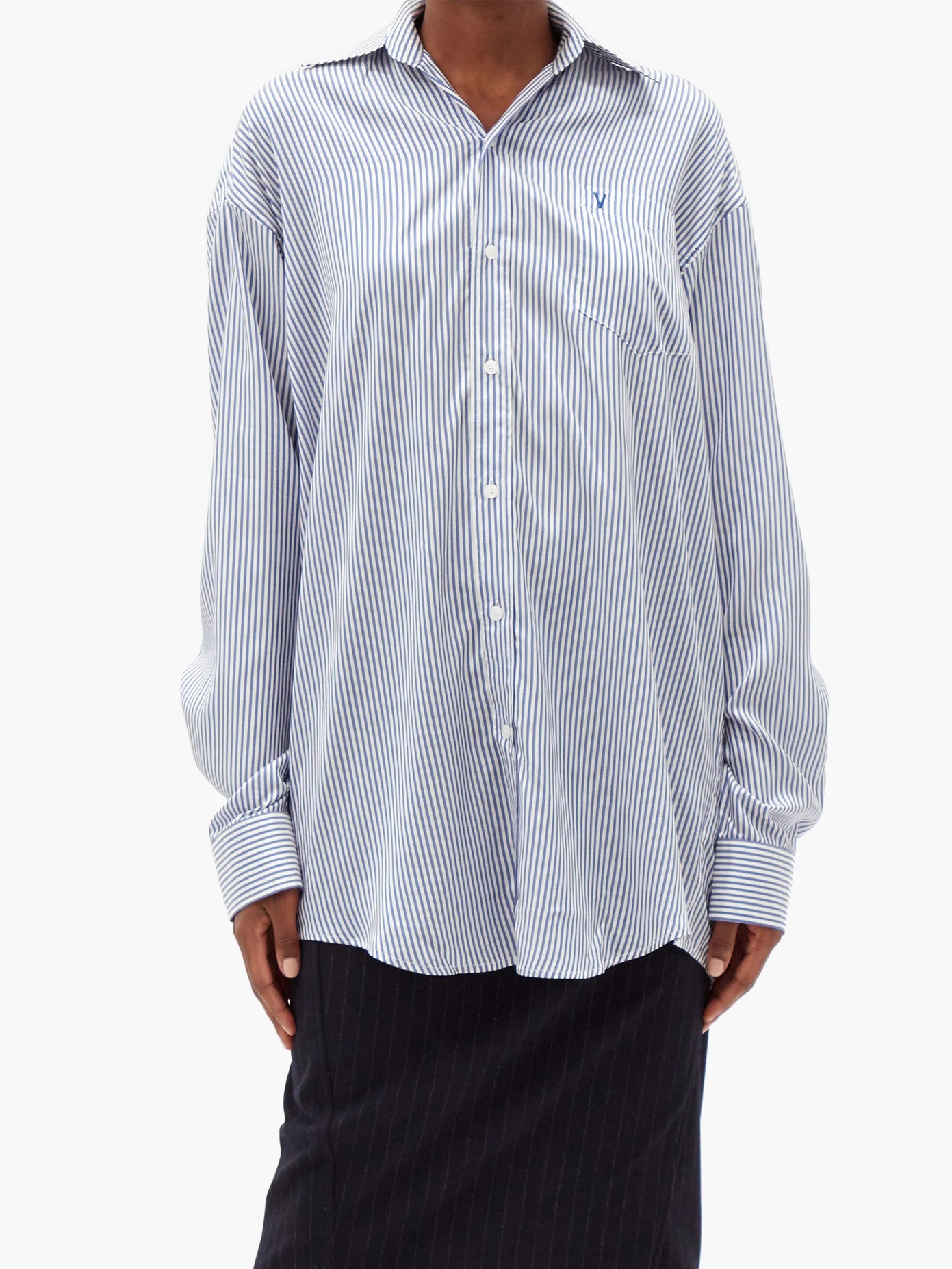 Oversized logo-embroidered striped silk shirt - 5