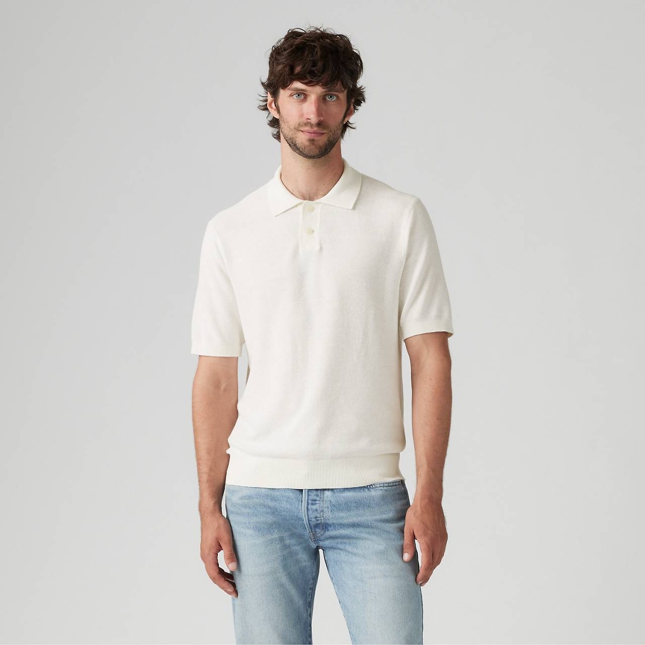 COTTON LINEN SWEATER KNIT POLO SHIRT - 2